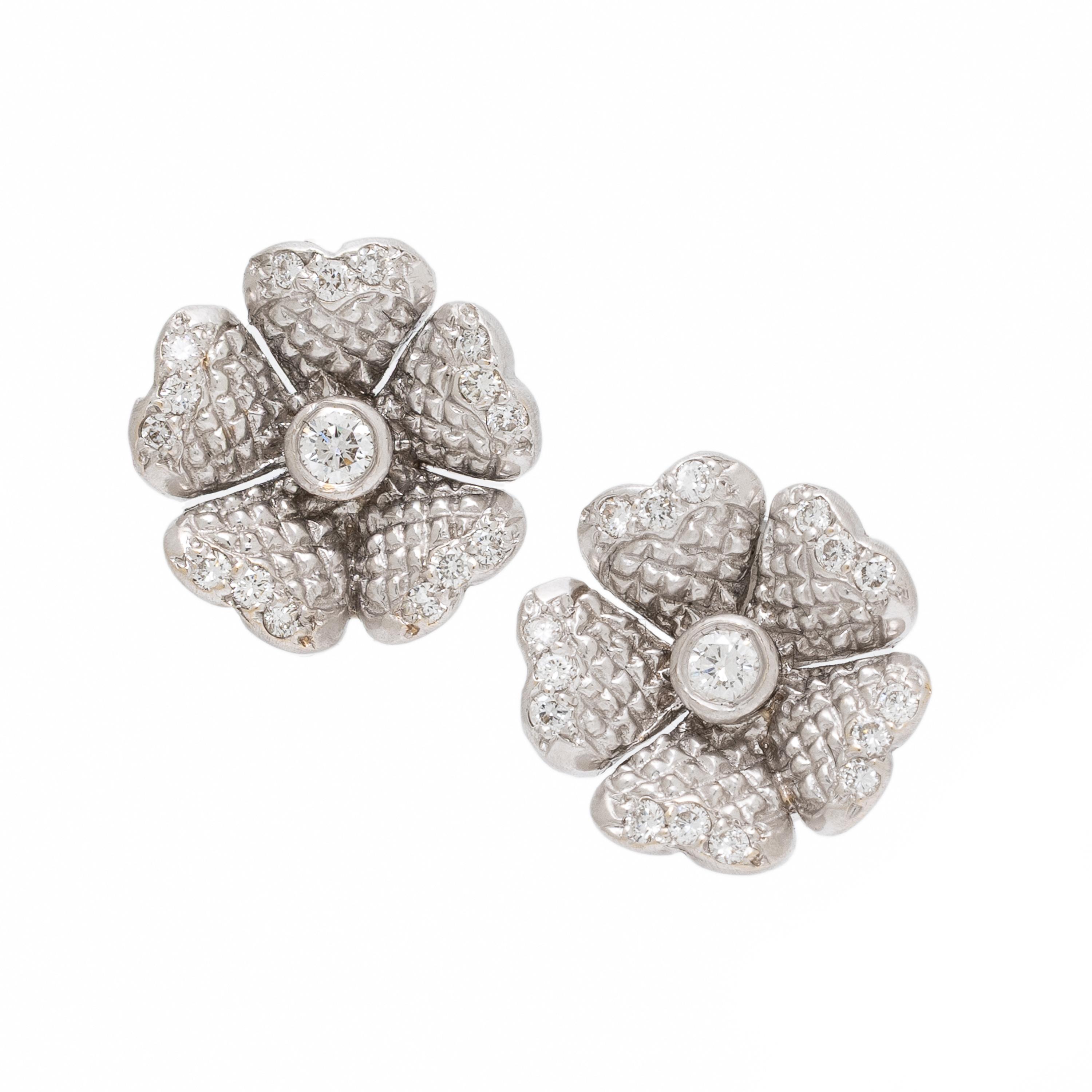 Judith Ripka, Diamond and White Gold Flower Earrings