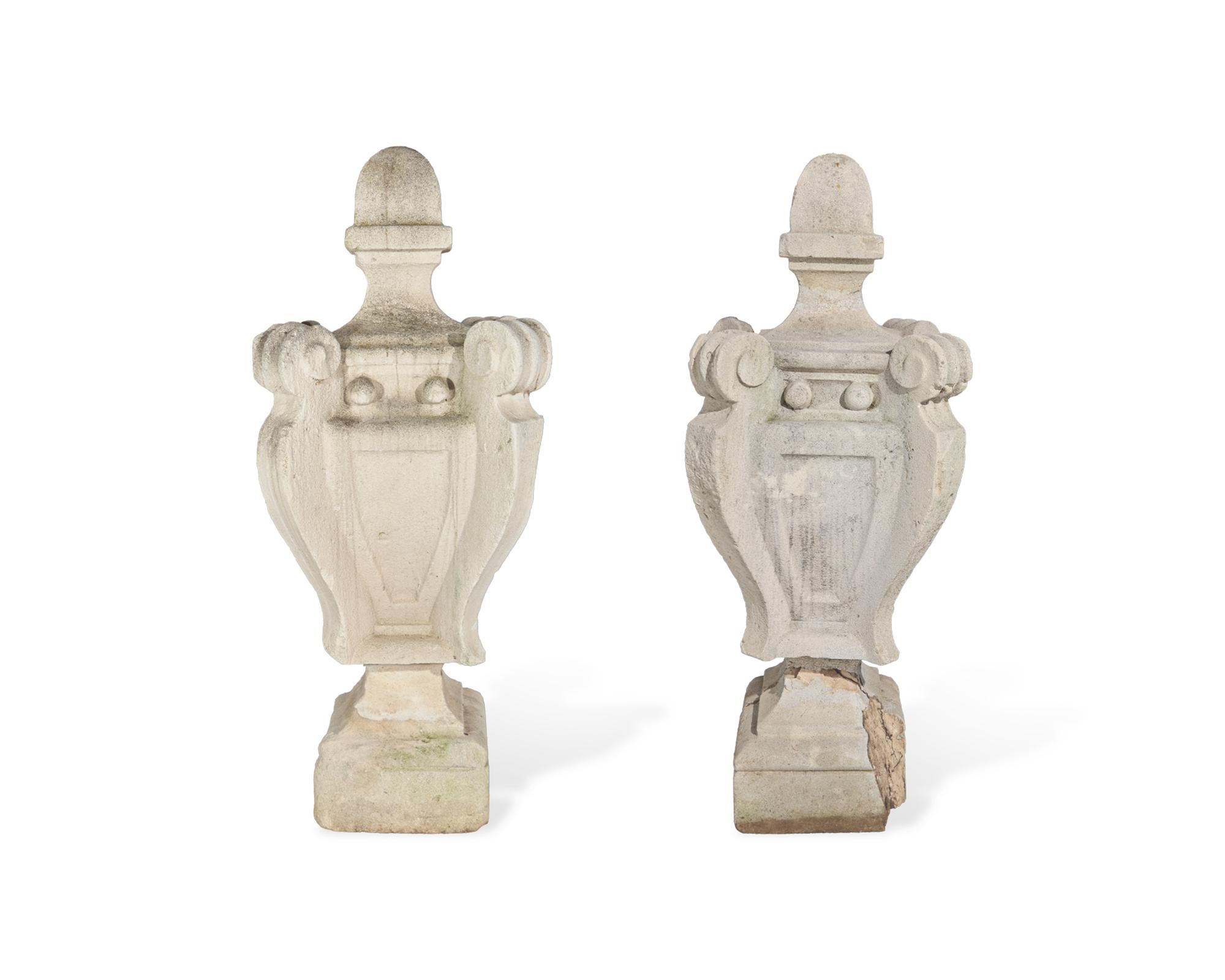 A pair of large French Baroque carved stone architectural finials, 17th / 18th century