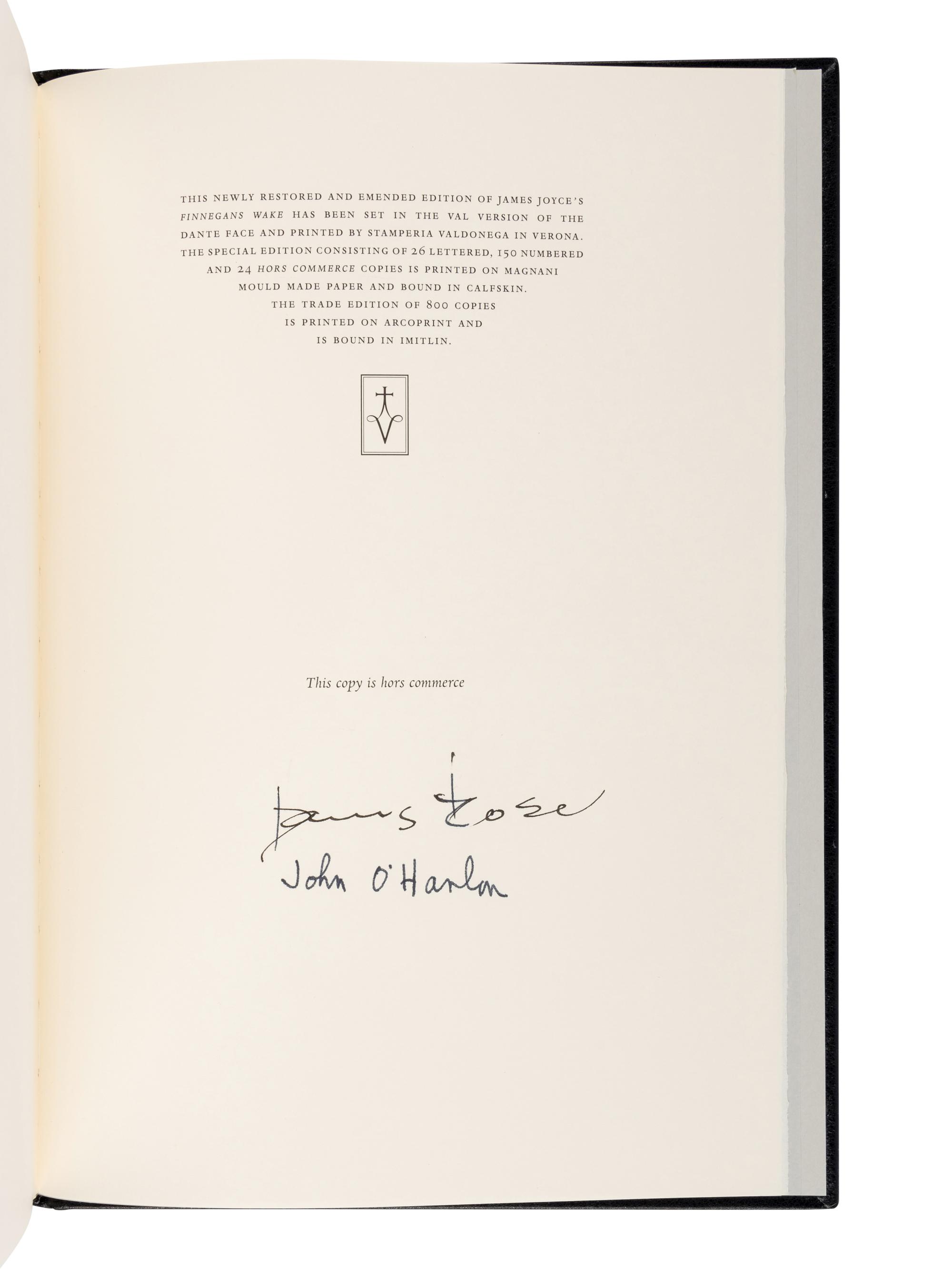 [HOUYHNHNM PRESS]. JOYCE, James (1882-1941). Finnegans Wake . London: Houyhnhnm Press, 2010.