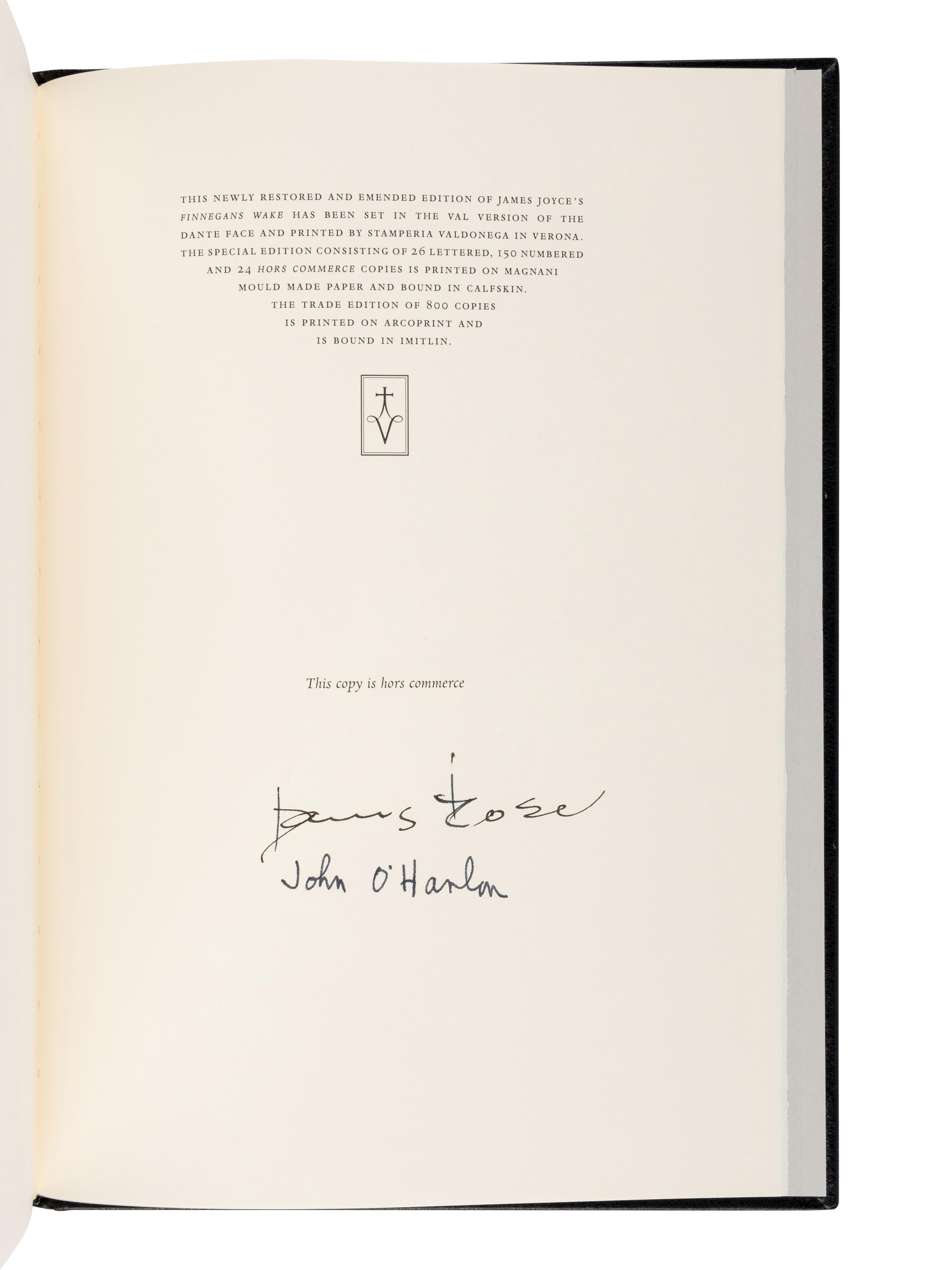 [HOUYHNHNM PRESS]. JOYCE, James (1882-1941). Finnegans Wake . London: Houyhnhnm Press, 2010.