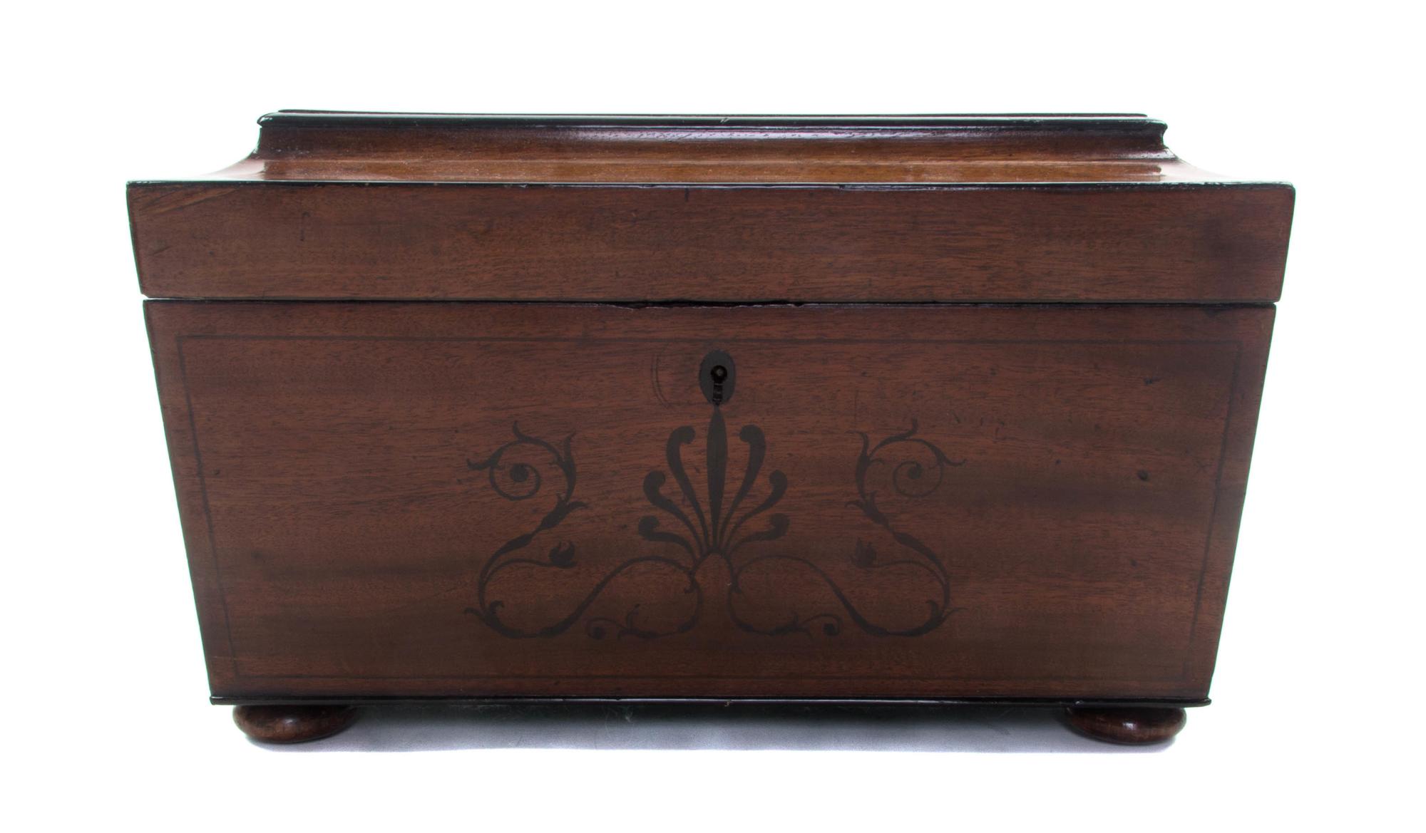 A Regency Mahogany Tea Caddy Converted to a Humidor, Height 9 x width 15 x depth 11 1/4 inches.
