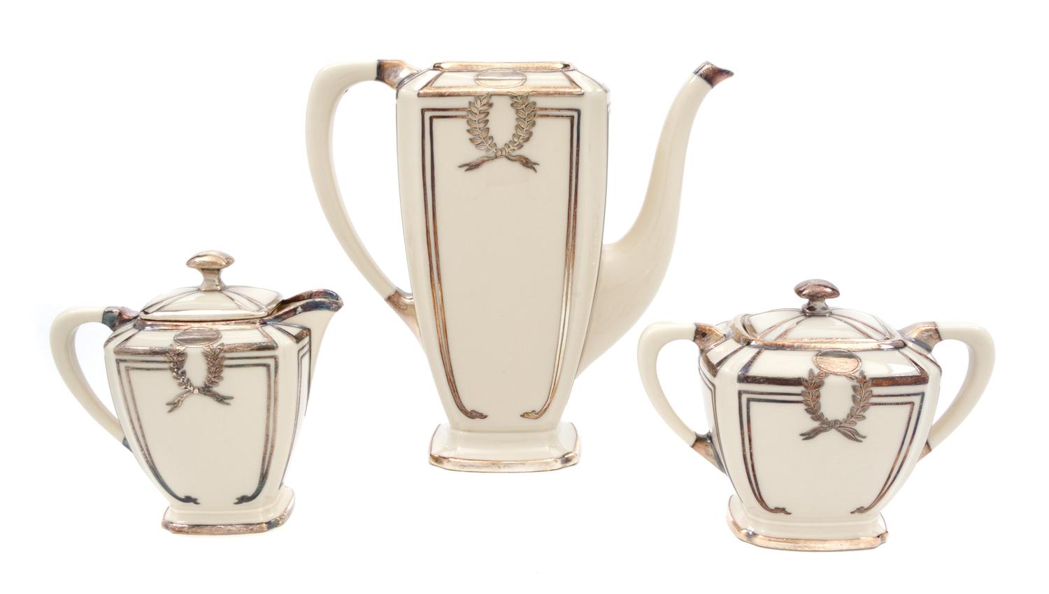 A Lenox Silver Overlay Coffee Set Height of first 7 5/8 inches.
