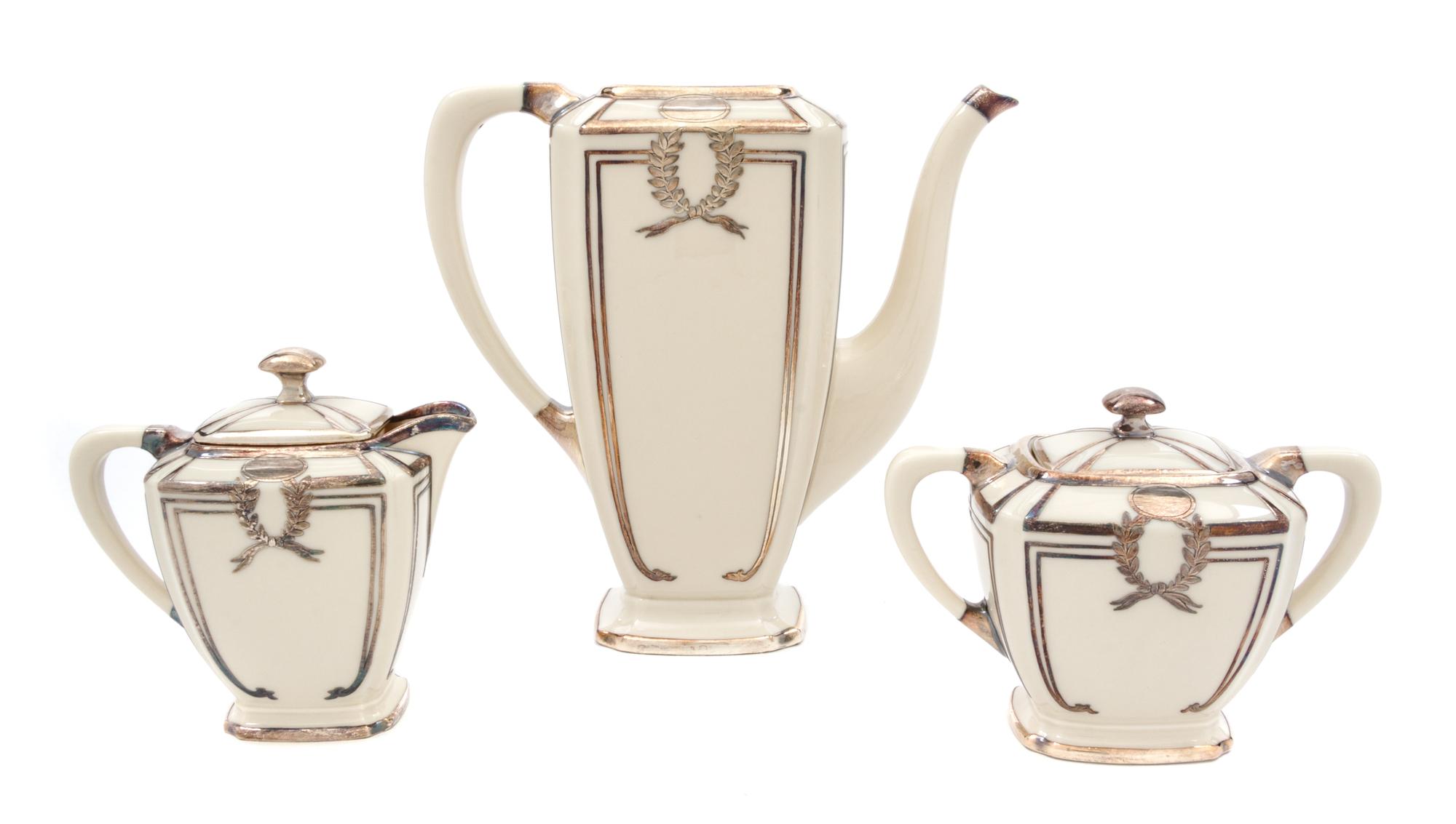 A Lenox Silver Overlay Coffee Set Height of first 7 5/8 inches.