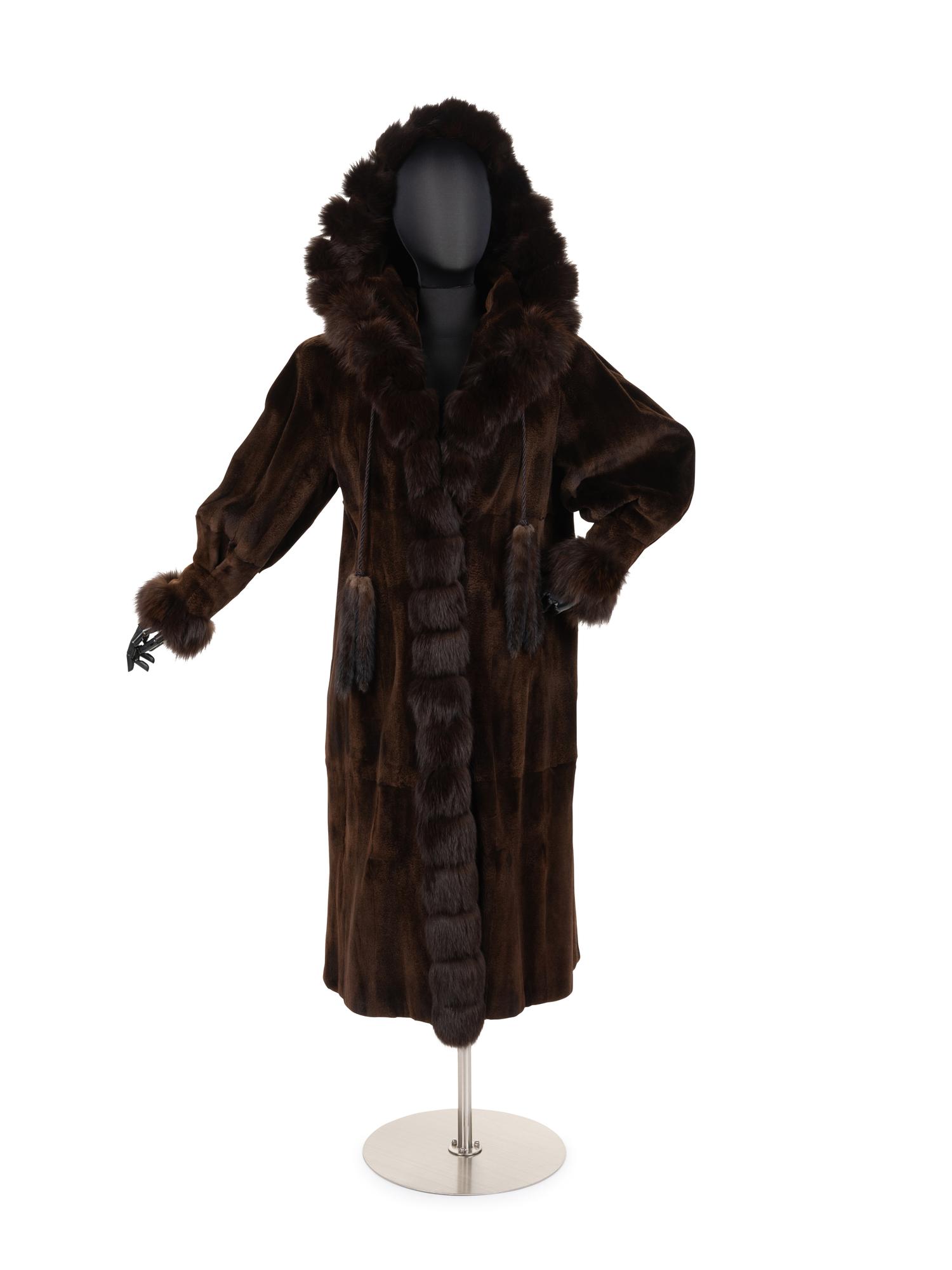 Unlabeled Sheared Mink Coat Trimmed with Fox, 1980-90s