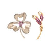 COLLECTION OF RUBY AND DIAMOND BROOCHES