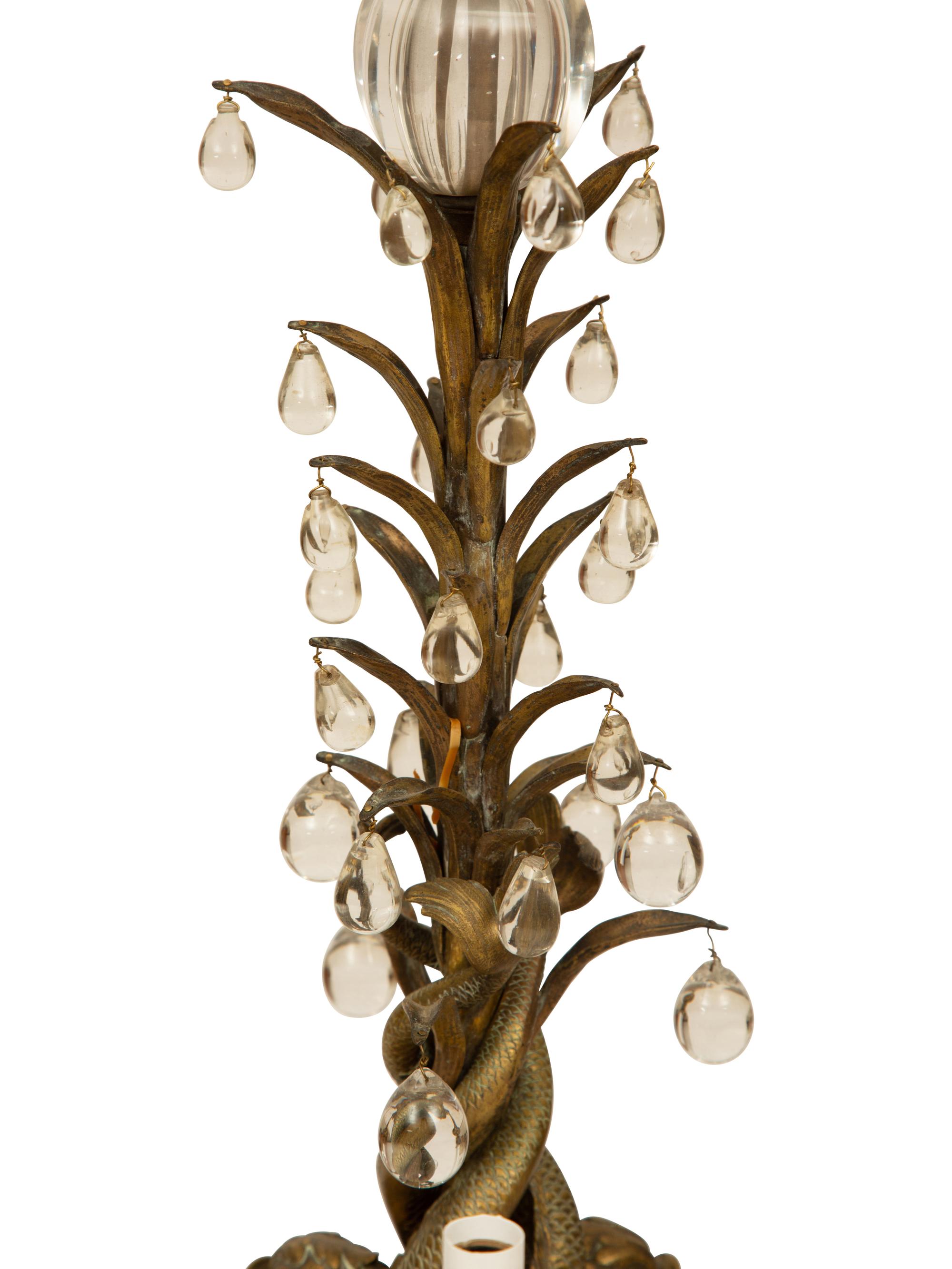 A French Gilt Bronze Three-Light Dolphin Chandelier