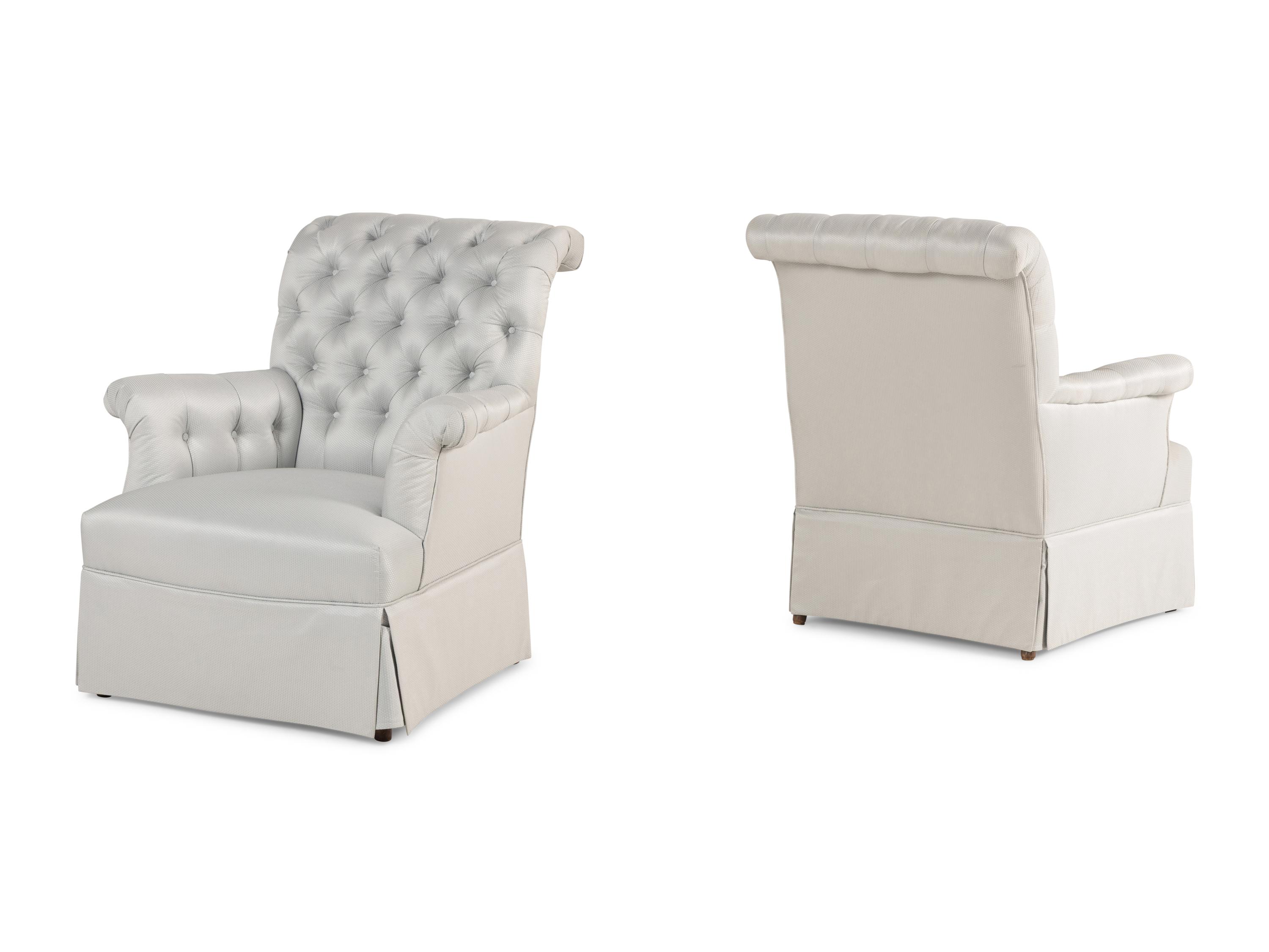 A Pair of Napoleon III Button-Tufted Bergères