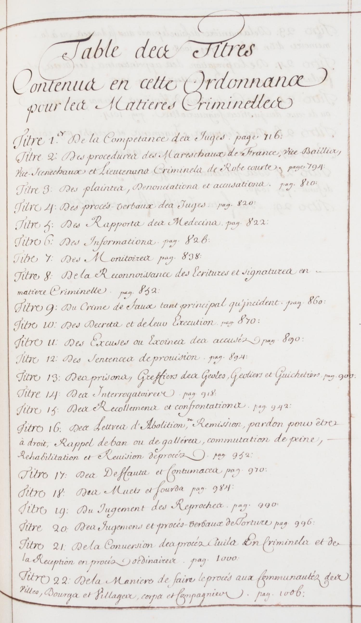 COLBERT, JEAN BAPTISTE. Proces verbal de l'ordonnances civil et Criminal De 1667. [s.l.], ca. 1680. Original manuscript, 1052pp.