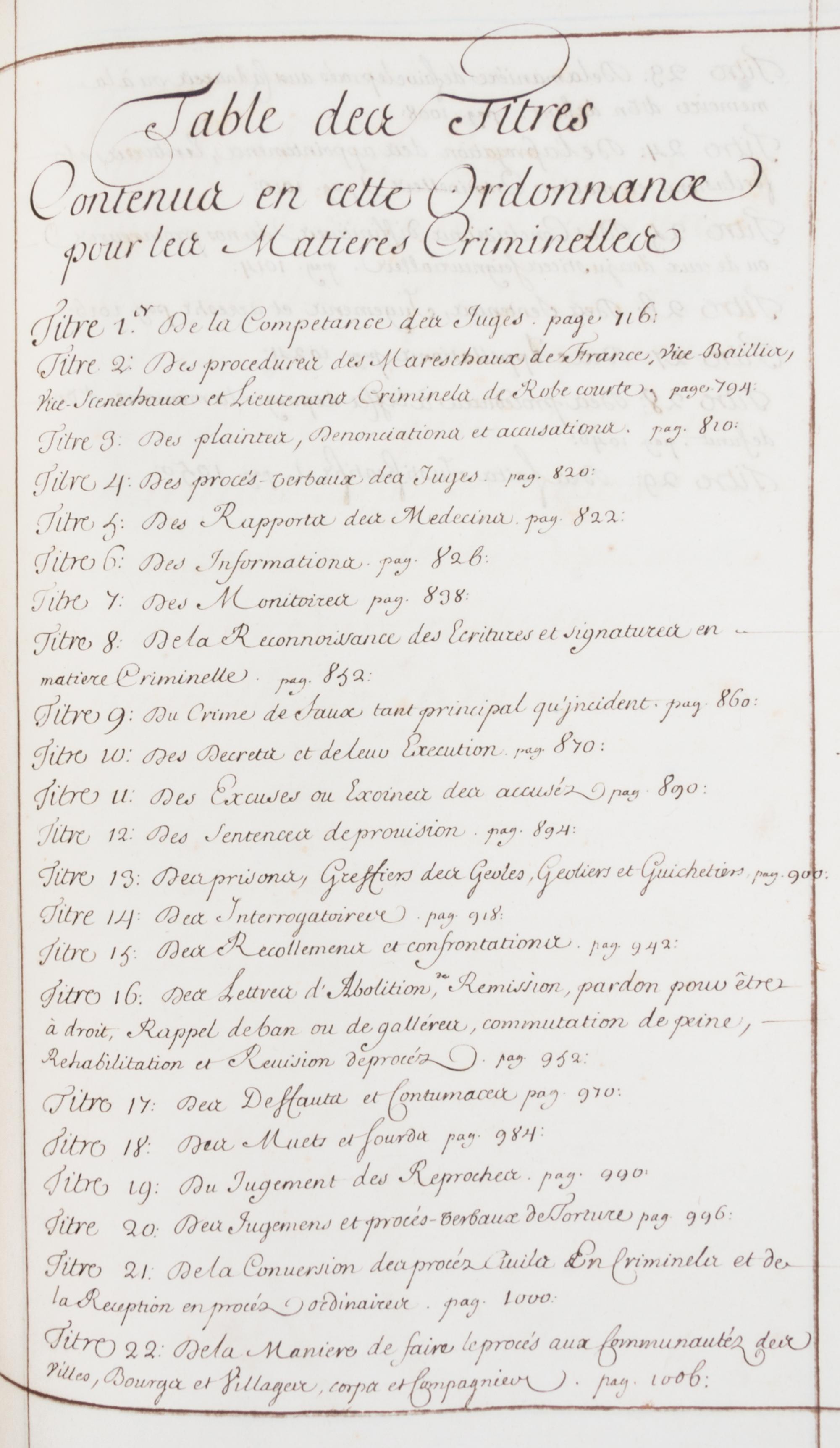 COLBERT, JEAN BAPTISTE. Proces verbal de l'ordonnances civil et Criminal De 1667. [s.l.], ca. 1680. Original manuscript, 1052pp.