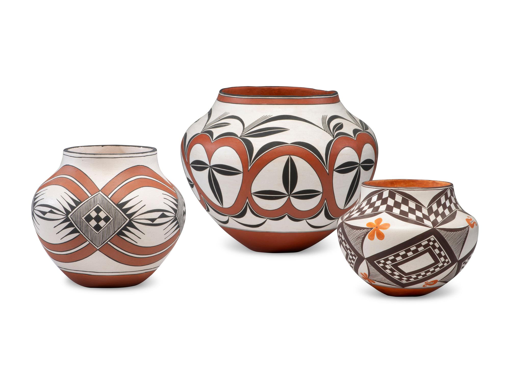 Acoma and Laguna Polychrome Pottery Jars