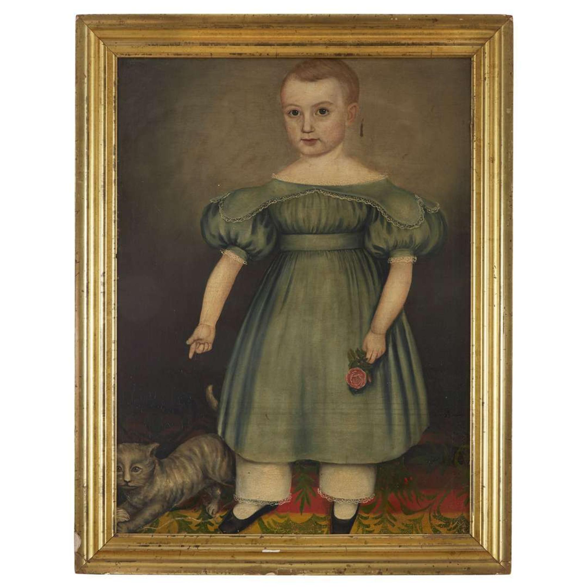 Joseph Whiting Stock (1815-1855) Portrait of a child in blue with cat and rose