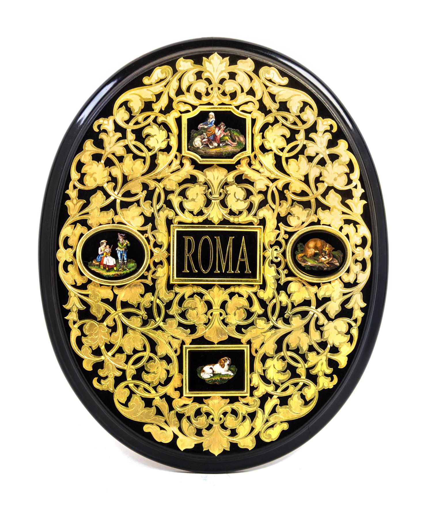 A Mounted Group of Four Italian Micromosaic Plaques Height overall 13 3/4 inches. — CIRCA 1840