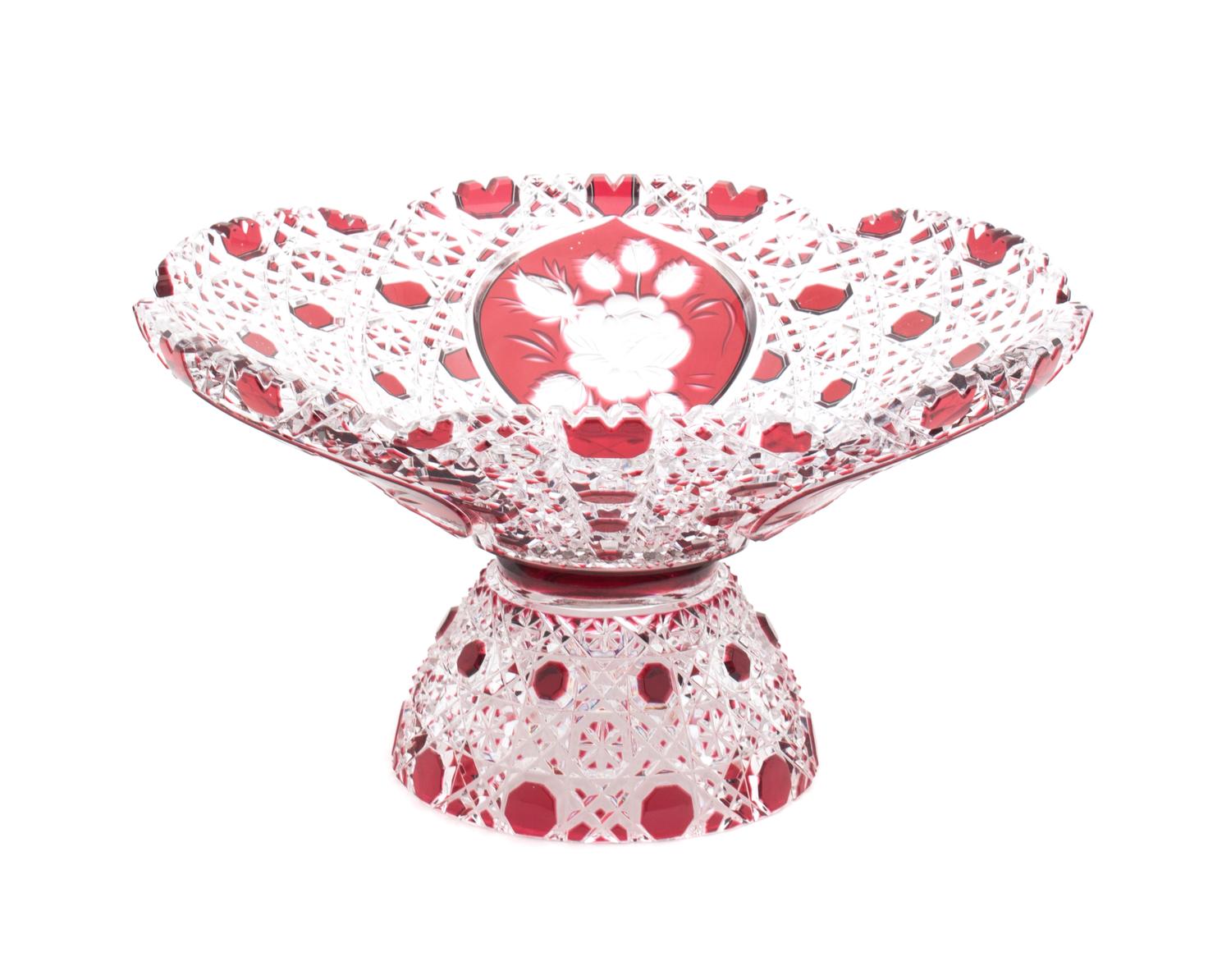 A Bohemian Red Cut to Clear Compote Diameter 10 1/8 inches. — SECOND HALF 20TH CENTURY