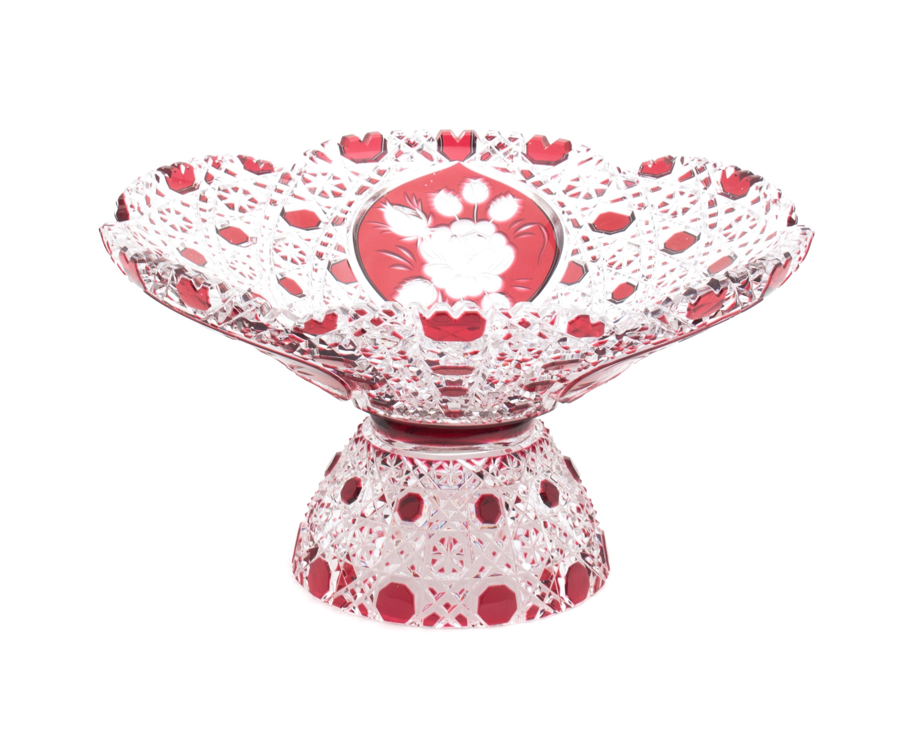 A Bohemian Red Cut to Clear Compote Diameter 10 1/8 inches. — SECOND HALF 20TH CENTURY