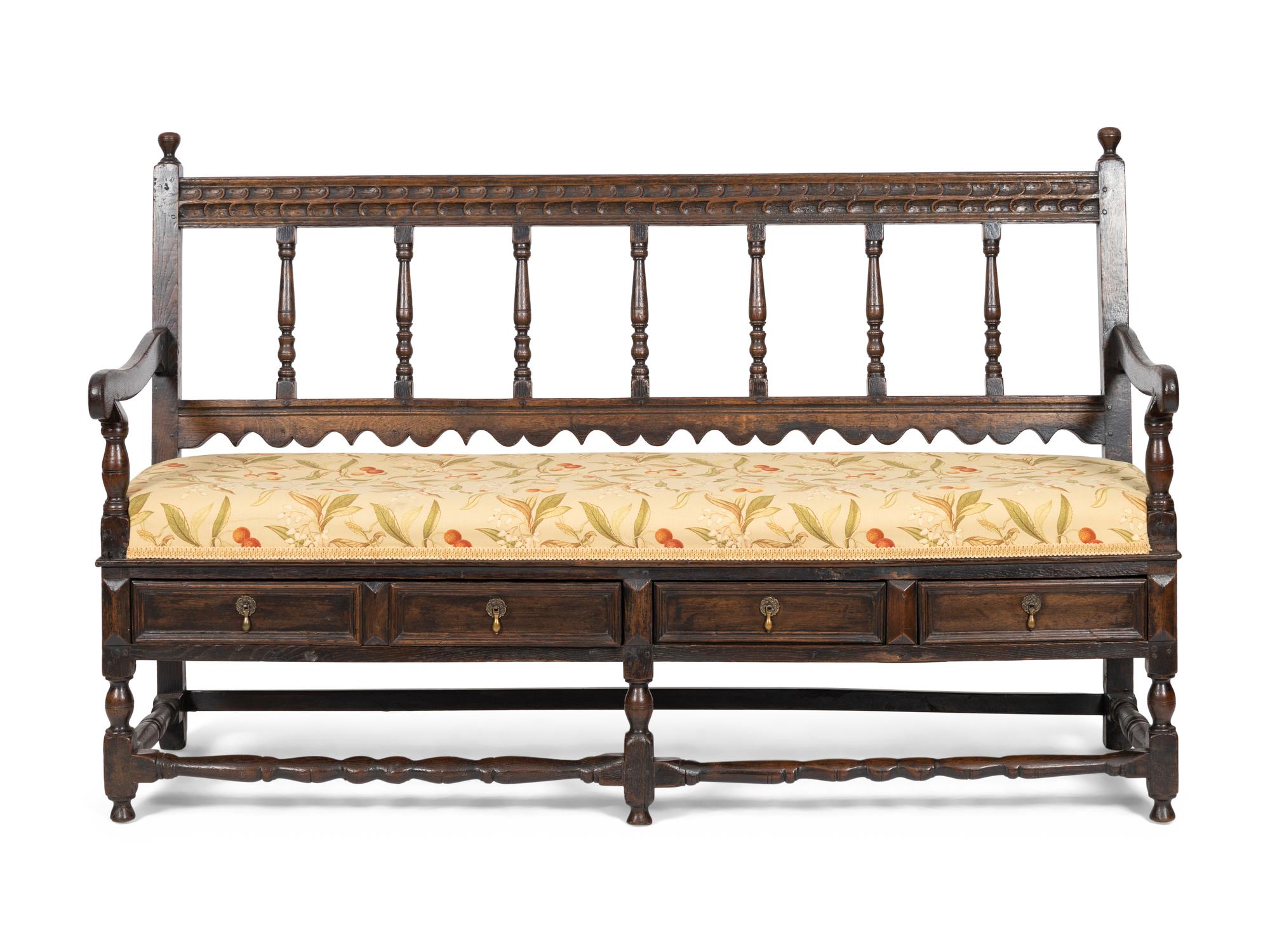 A Charles II Oak Hall Bench