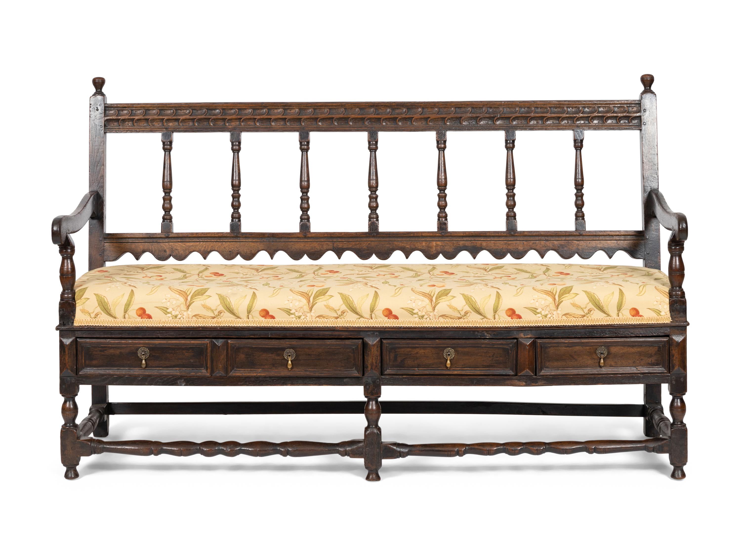 A Charles II Oak Hall Bench