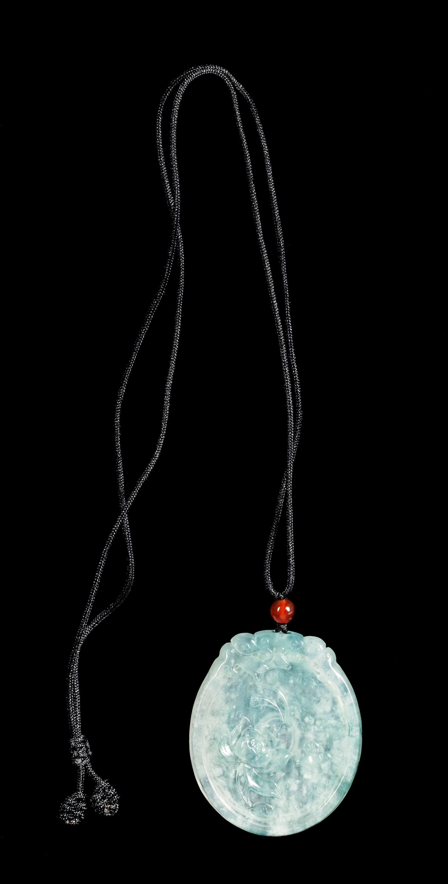 A Jadeite Lotus Pendant Length 2 inches. — 20TH CENTURY