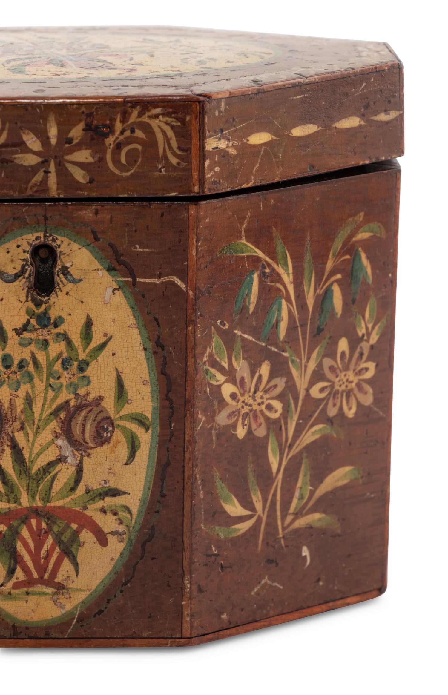 A Group of Three English Polychrome Decorated Tea Caddies