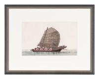 A Set of Eight Chinese Export Pith Paintings, Late Qing Dynasty 清晚期 通草畫船隻圖鏡框八幅
