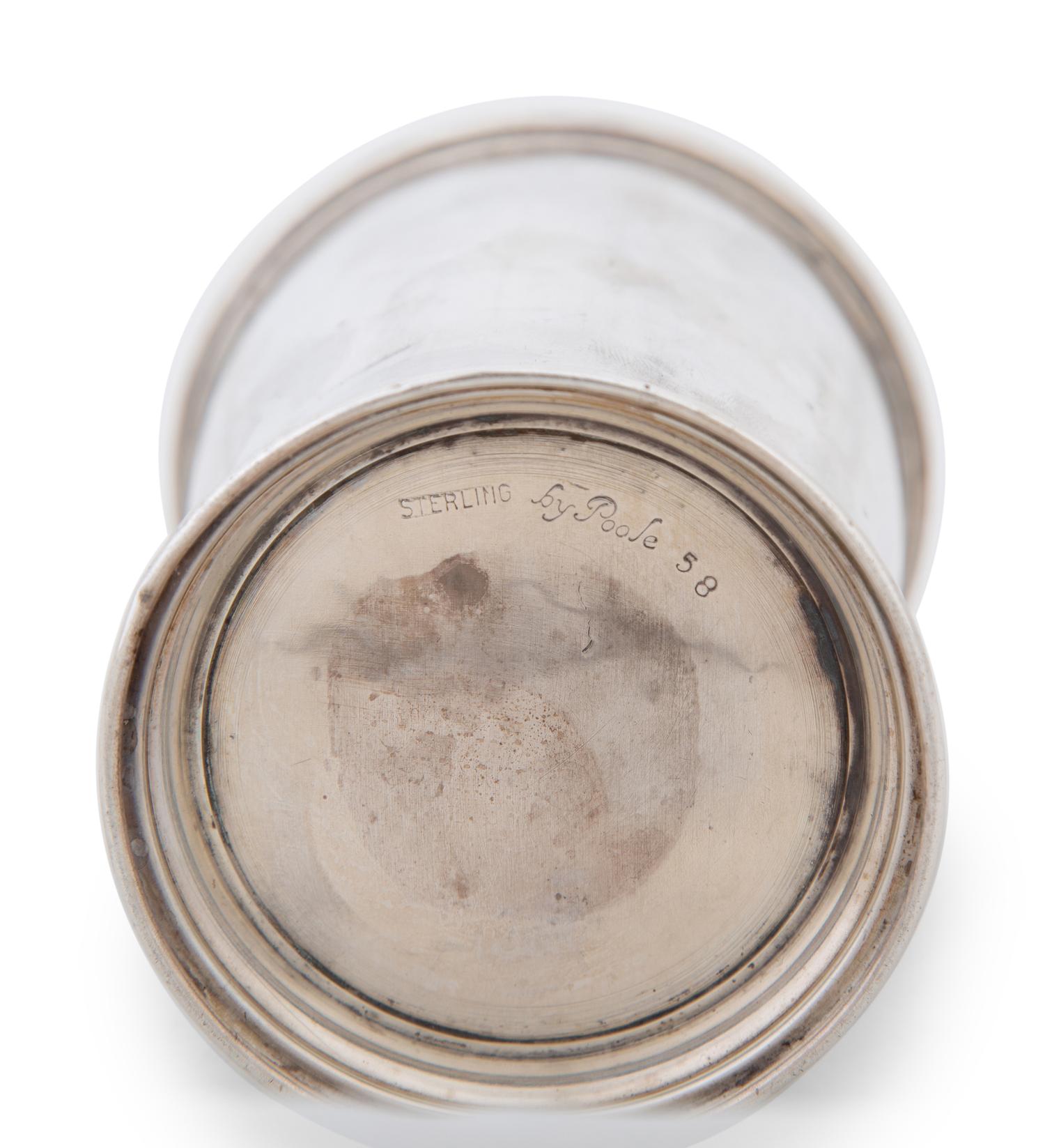An American Silver Hand-Hammered Flask and Six Mint Julep Cups — 20TH CENTURY