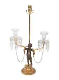 A Continental Bronze and Cut Glass Figural Candelabrum Mounted as a Lamp — 19TH CENTURY