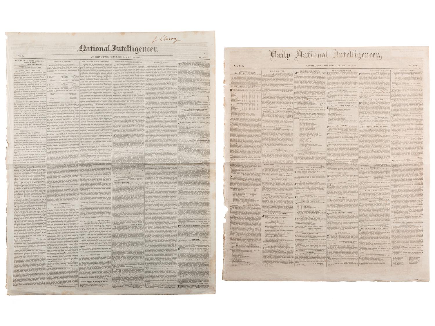 [SLAVERY & ABOLITION]. Advertisements for the return of freedom seekers published in 7 issues of The National Intelligencer . Washington, DC: 1831-1858.