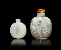 A Chinese White Jade Snuff Bottle and An Agate Stone Snuff Bottle