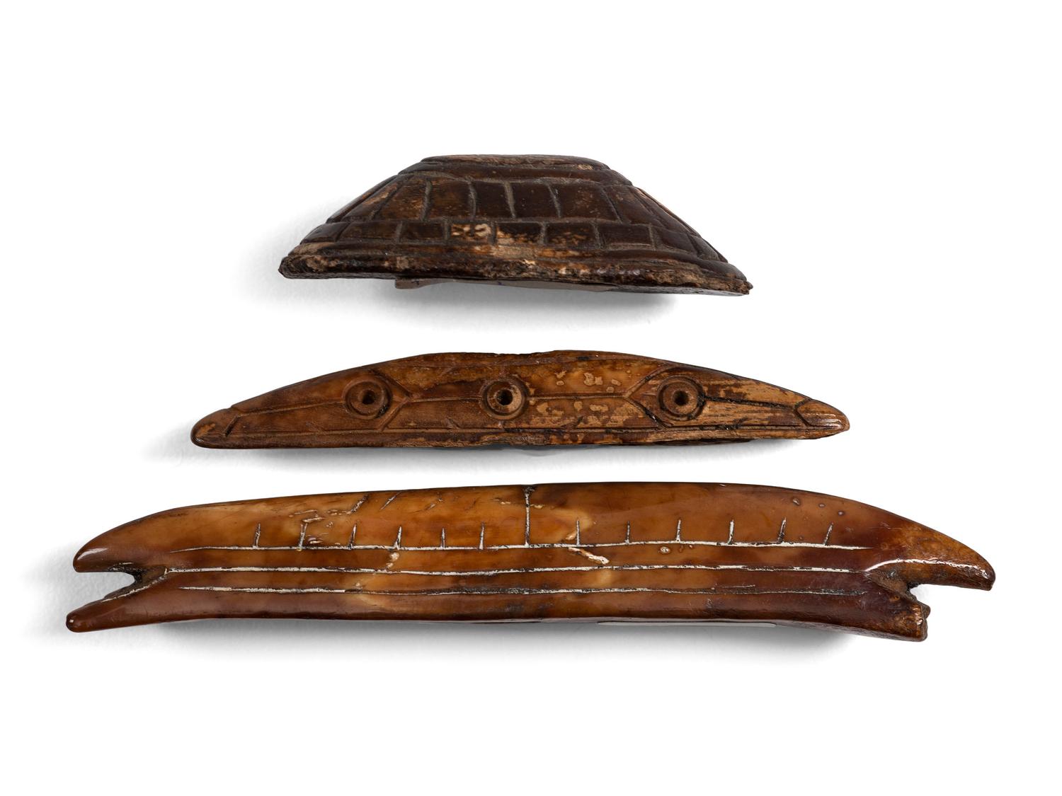 Iñupiaq Decorated Fossilized Walrus Ivory Tools