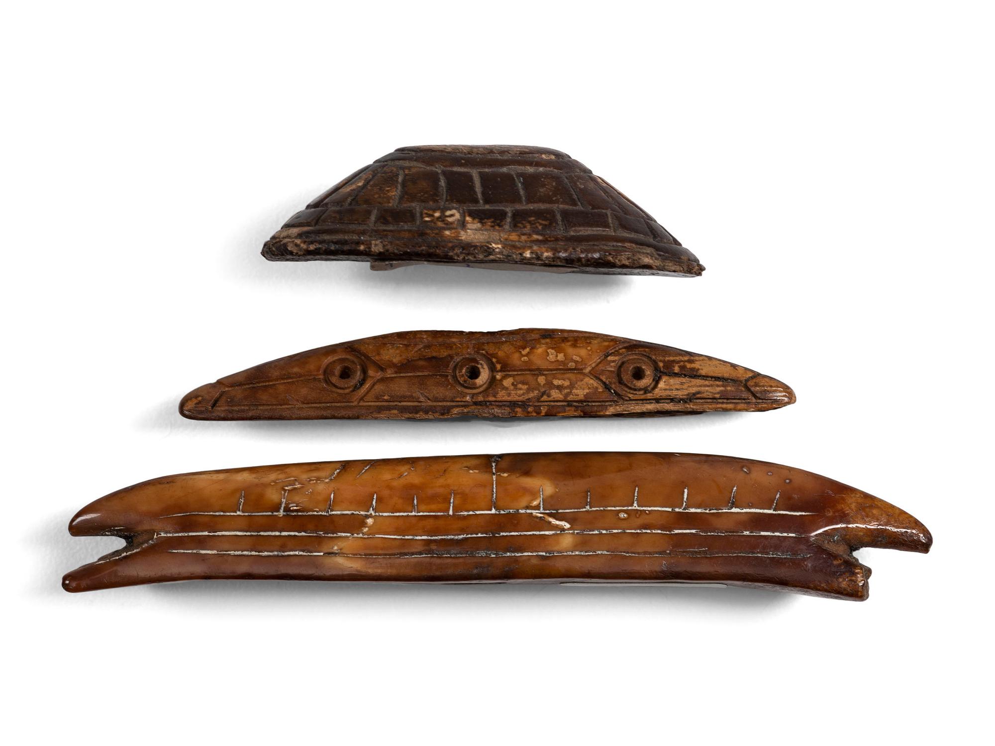 Iñupiaq Decorated Fossilized Walrus Ivory Tools