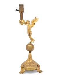 A Continental Gilt Metal Figural Lamp
