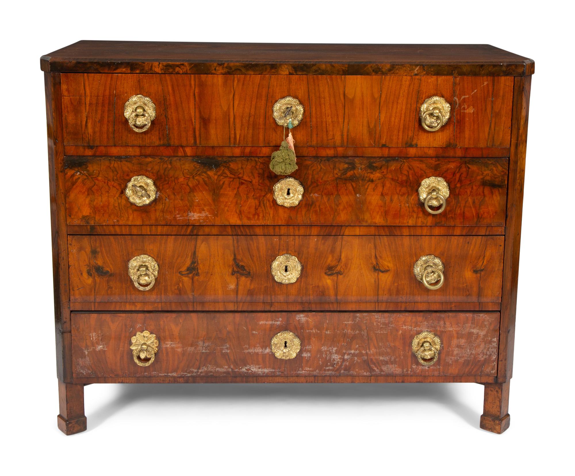 A Biedermeier Walnut Veneered and Grain-Painted Commode