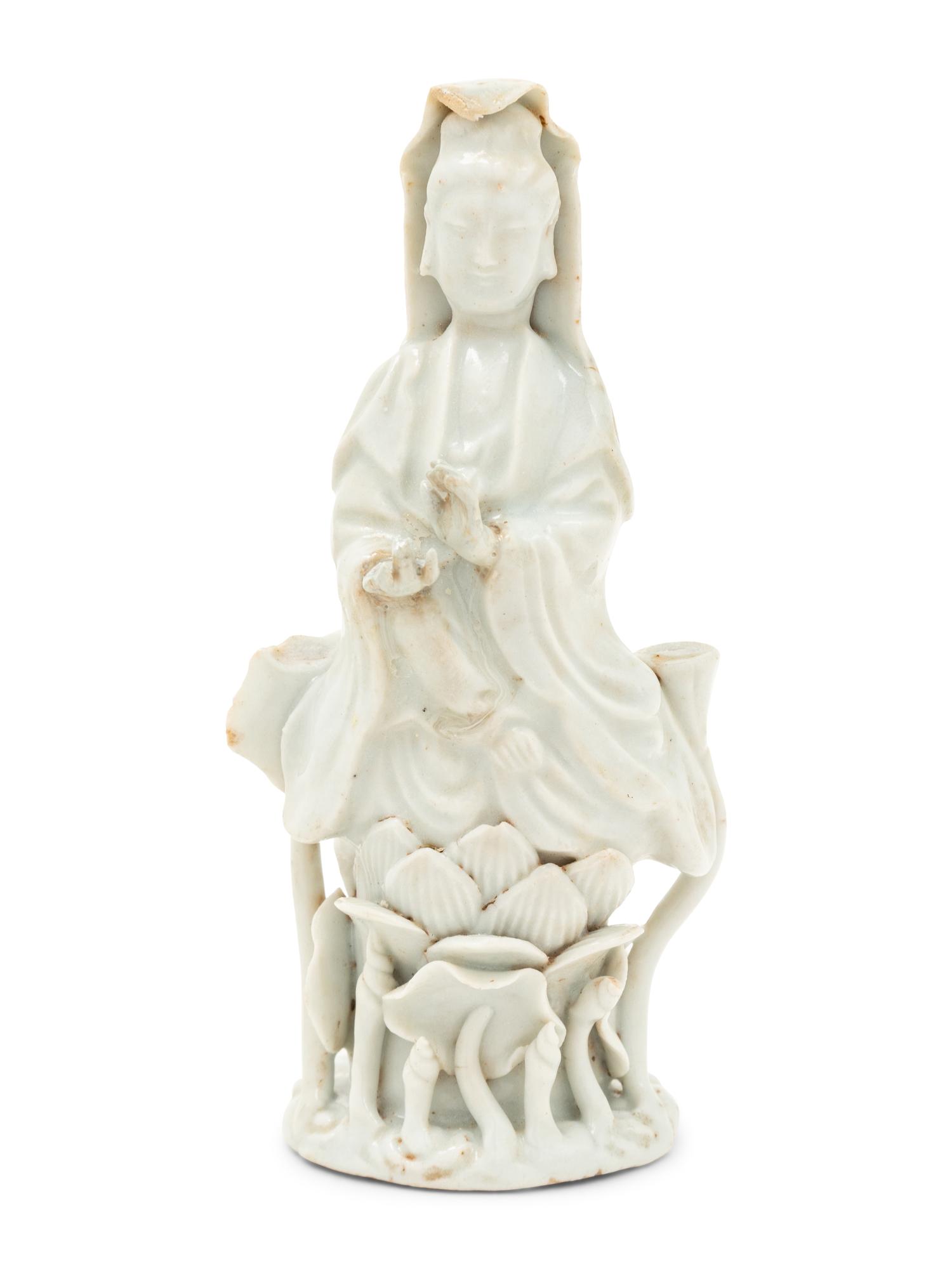 A Chinese Blanc-de-Chine Porcelain Figure of Guanyin