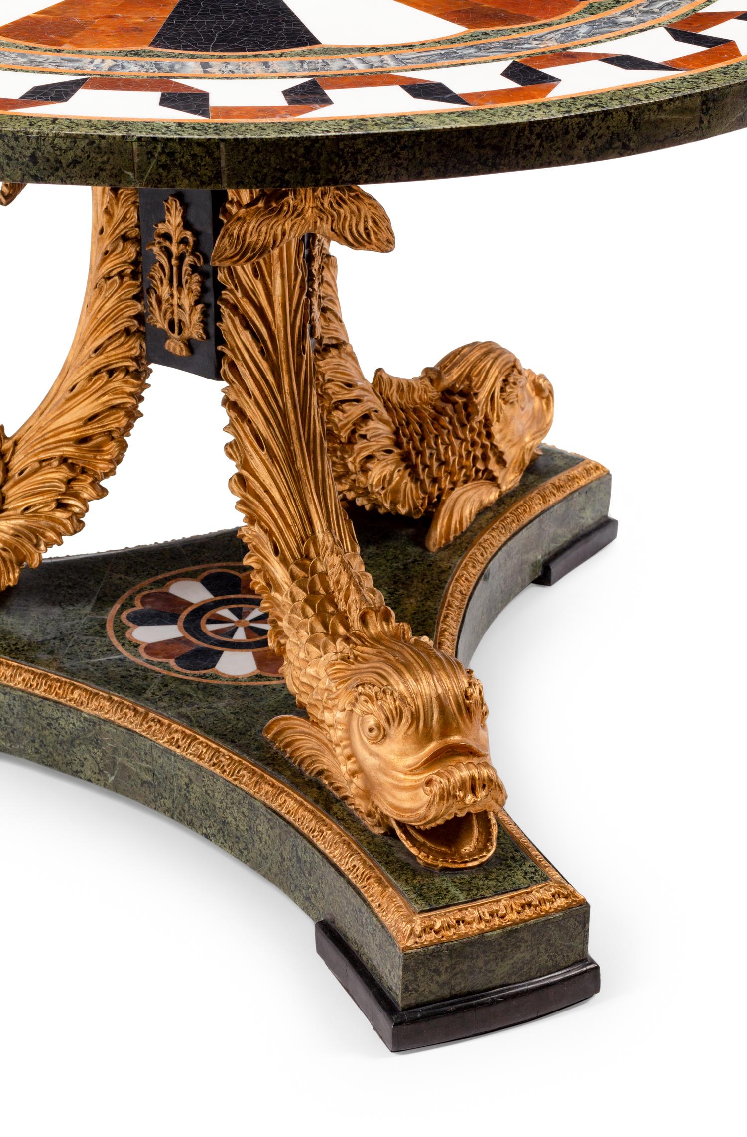 An Italian Parcel Gilt Specimen Marble Center Table