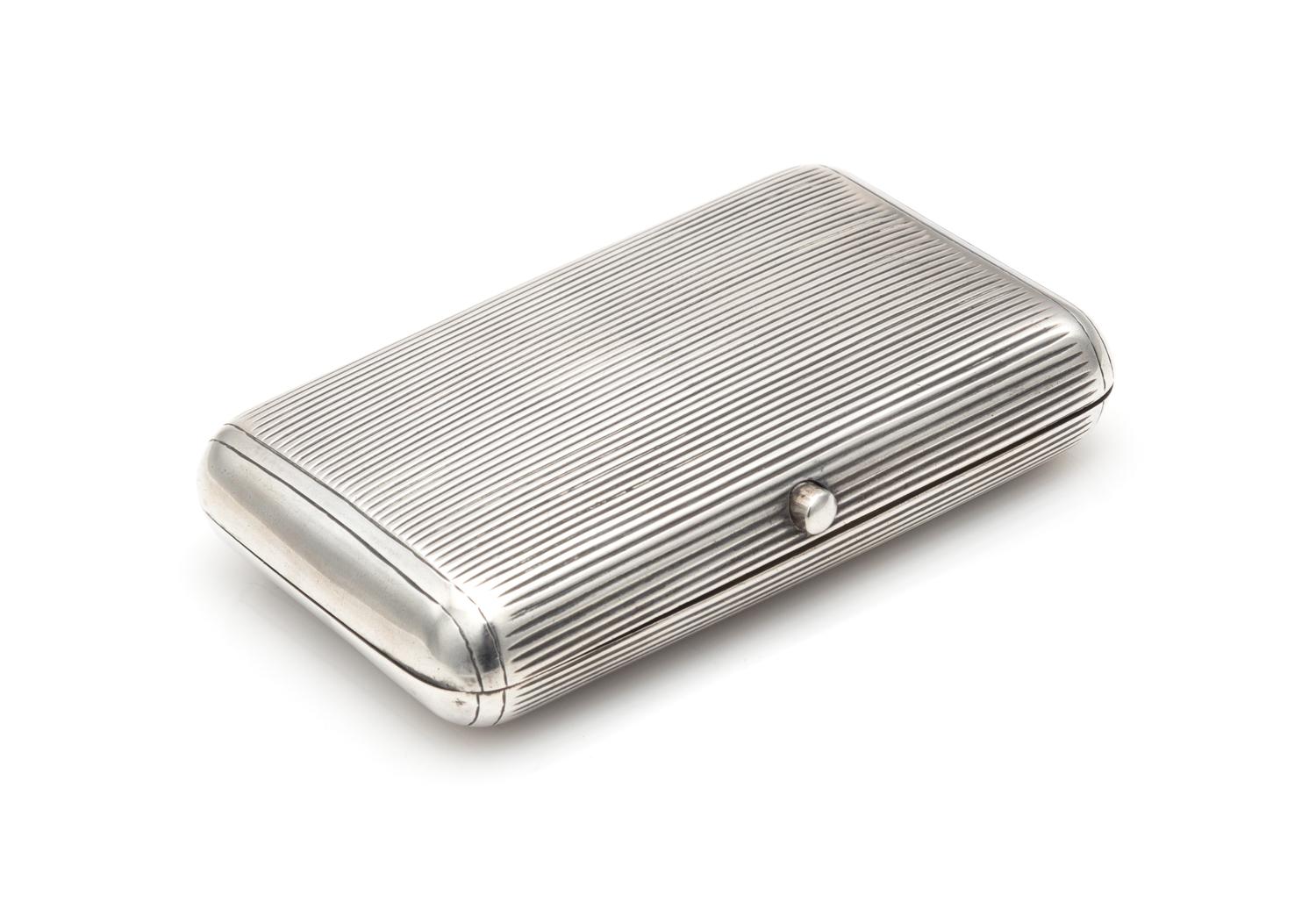 A Russian Silver Cigarette Case, Mark of Alexander Yegarov, Assay of Lev Oleks, Moscow, 1896, of rectangular form, the case with allove