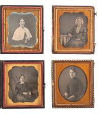 [EARLY PHOTOGRAPHY]. A group of 23 daguerreotypes featuring subjects posed with cased images, including:
