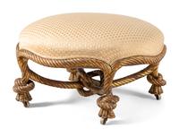 A Napoleon III Carved Giltwood Rope-Twist Ottoman