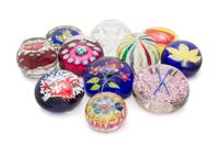 Eleven Various Paperweights Diameter of largest 3 3/4 inches