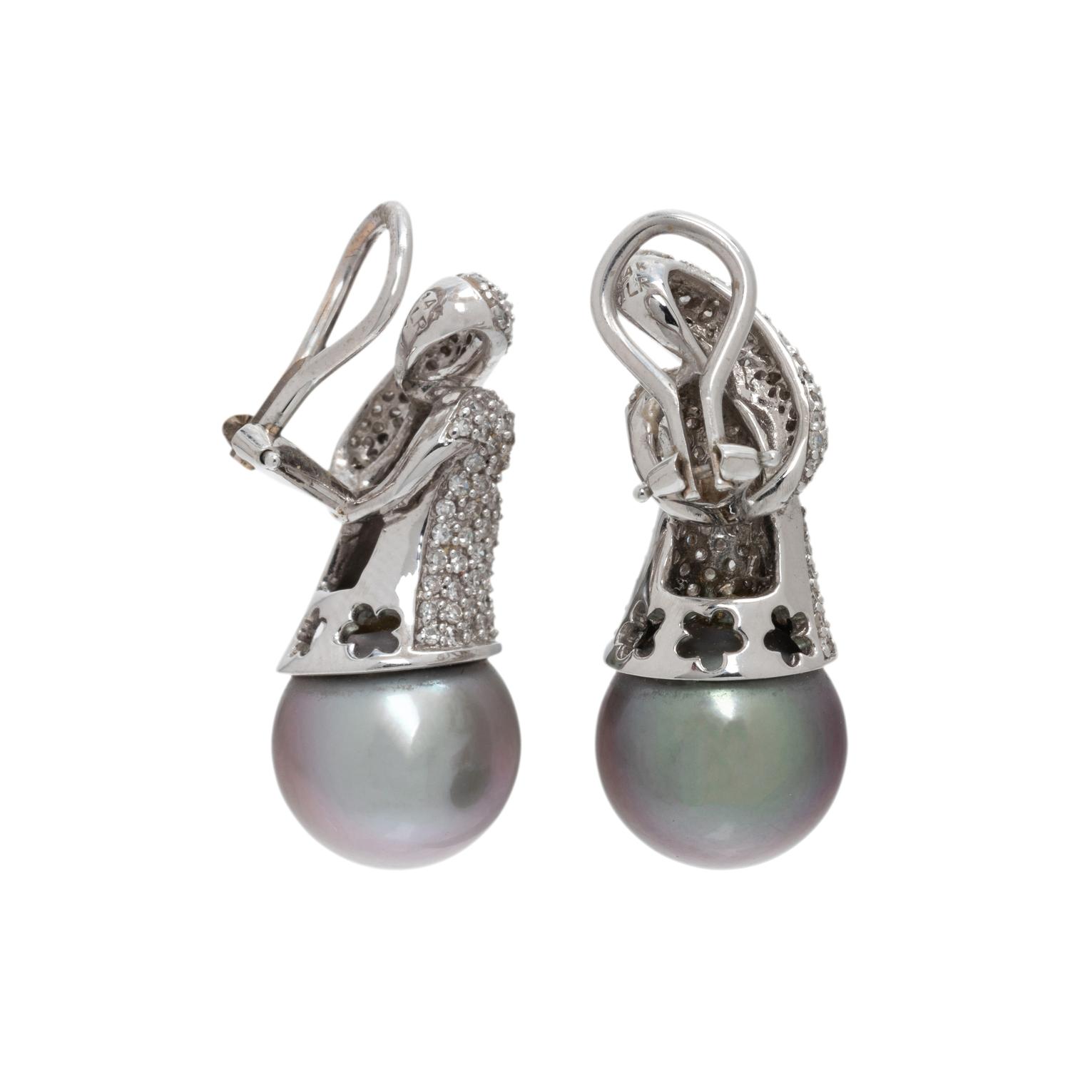 CULTURED TAHITIAN PEARL AND DIAMOND EARCLIPS