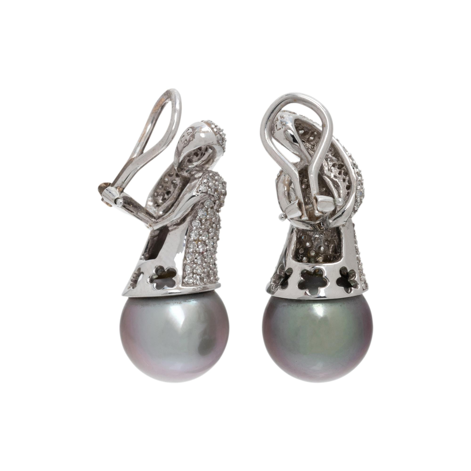 CULTURED TAHITIAN PEARL AND DIAMOND EARCLIPS