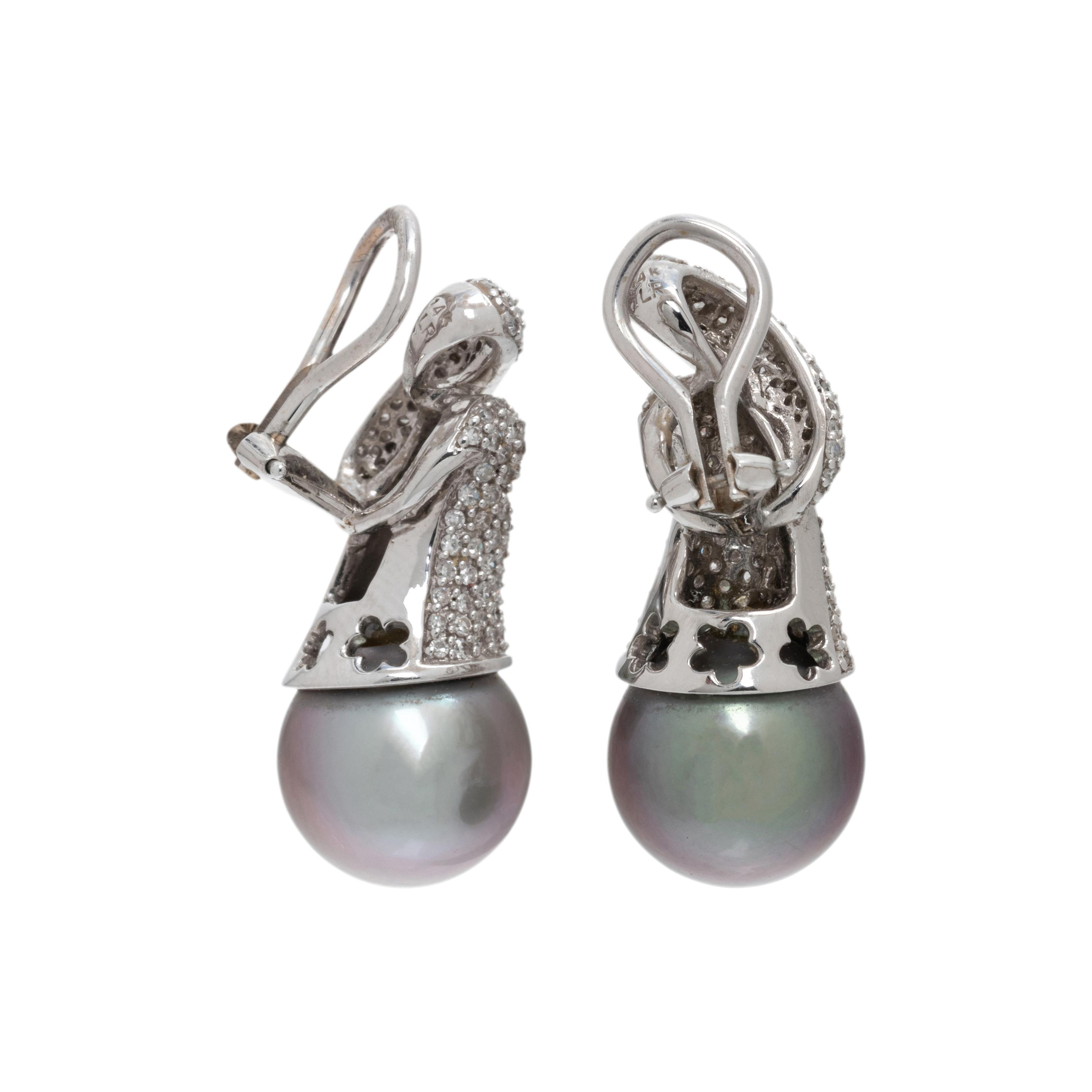CULTURED TAHITIAN PEARL AND DIAMOND EARCLIPS