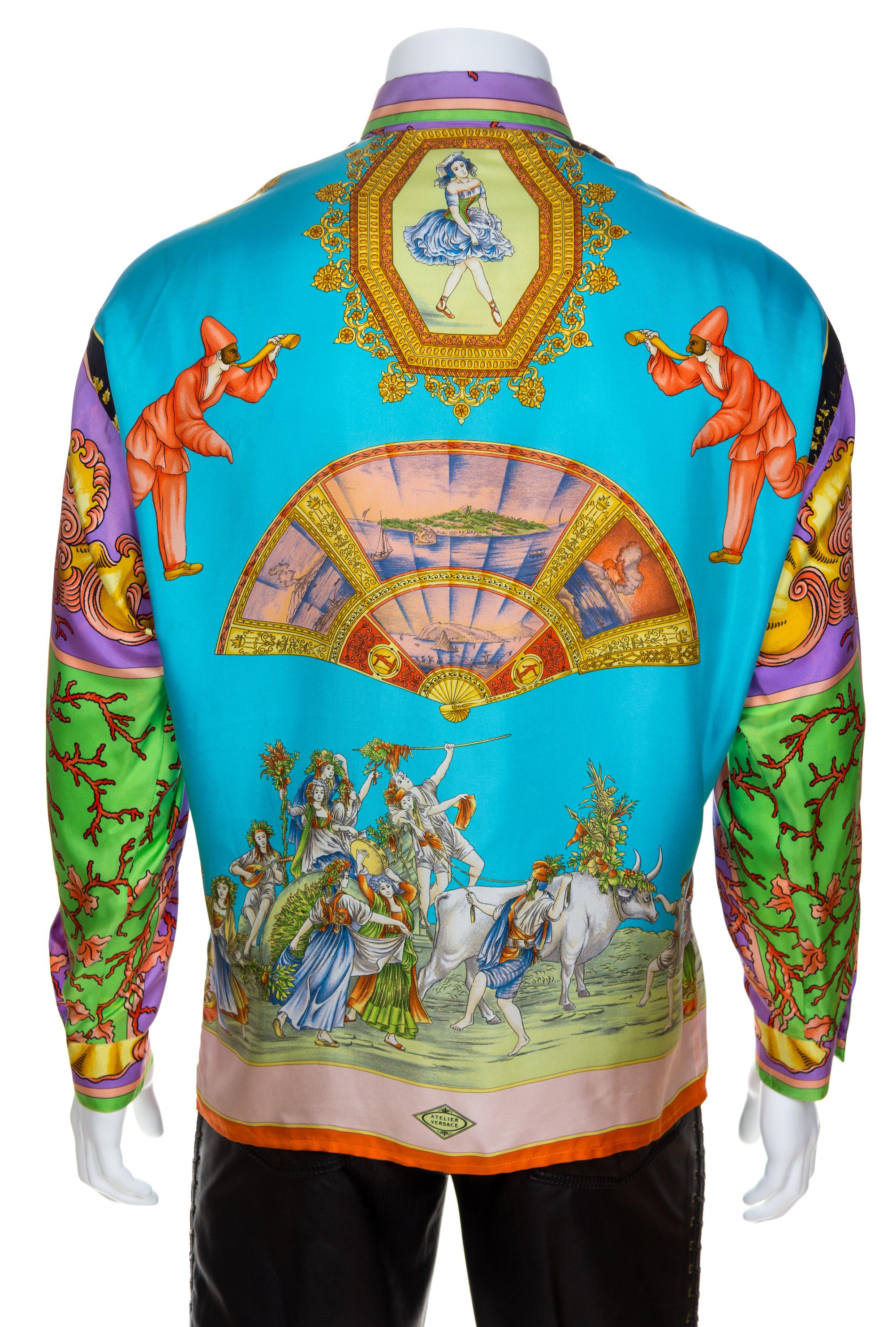 A Gianni Versace Silk Atelier Print Shirt, Size 48.