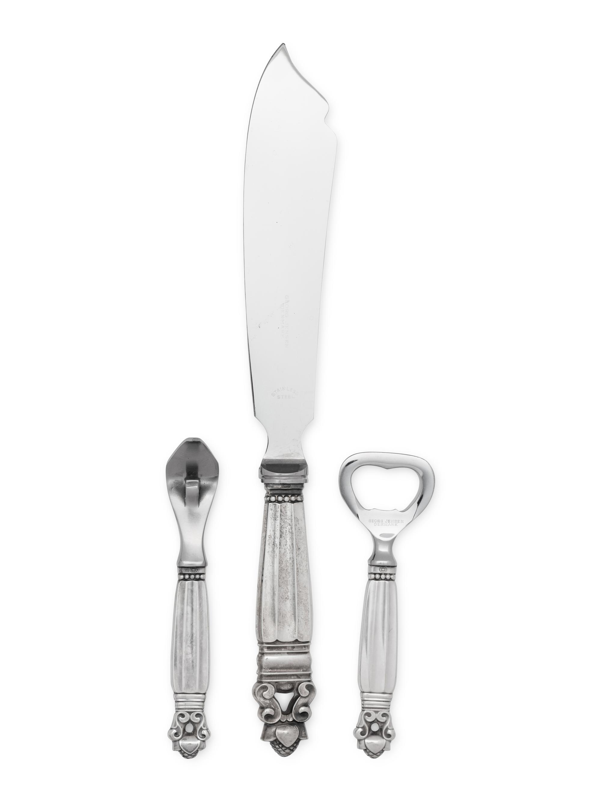 A Group of Three Georg Jensen Acorn Silver Flatware Articles