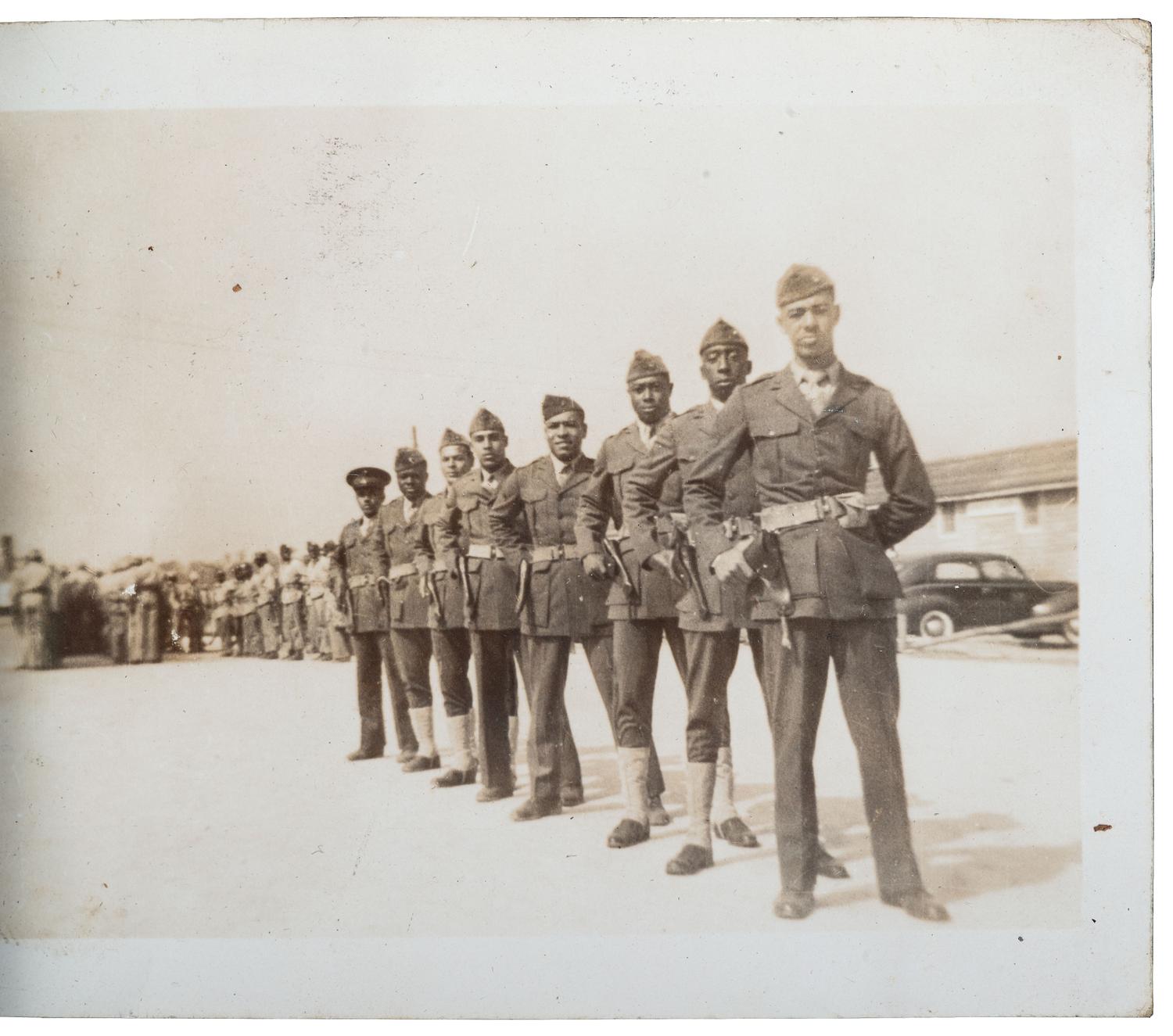 [WORLD WAR II]. Extensive US Marine Corps album identified to African American Corporal Charles H. Fowler, 52nd Defense Battalion, USMC, who trained at Montford Point, Camp Lejeune, North Carolina.