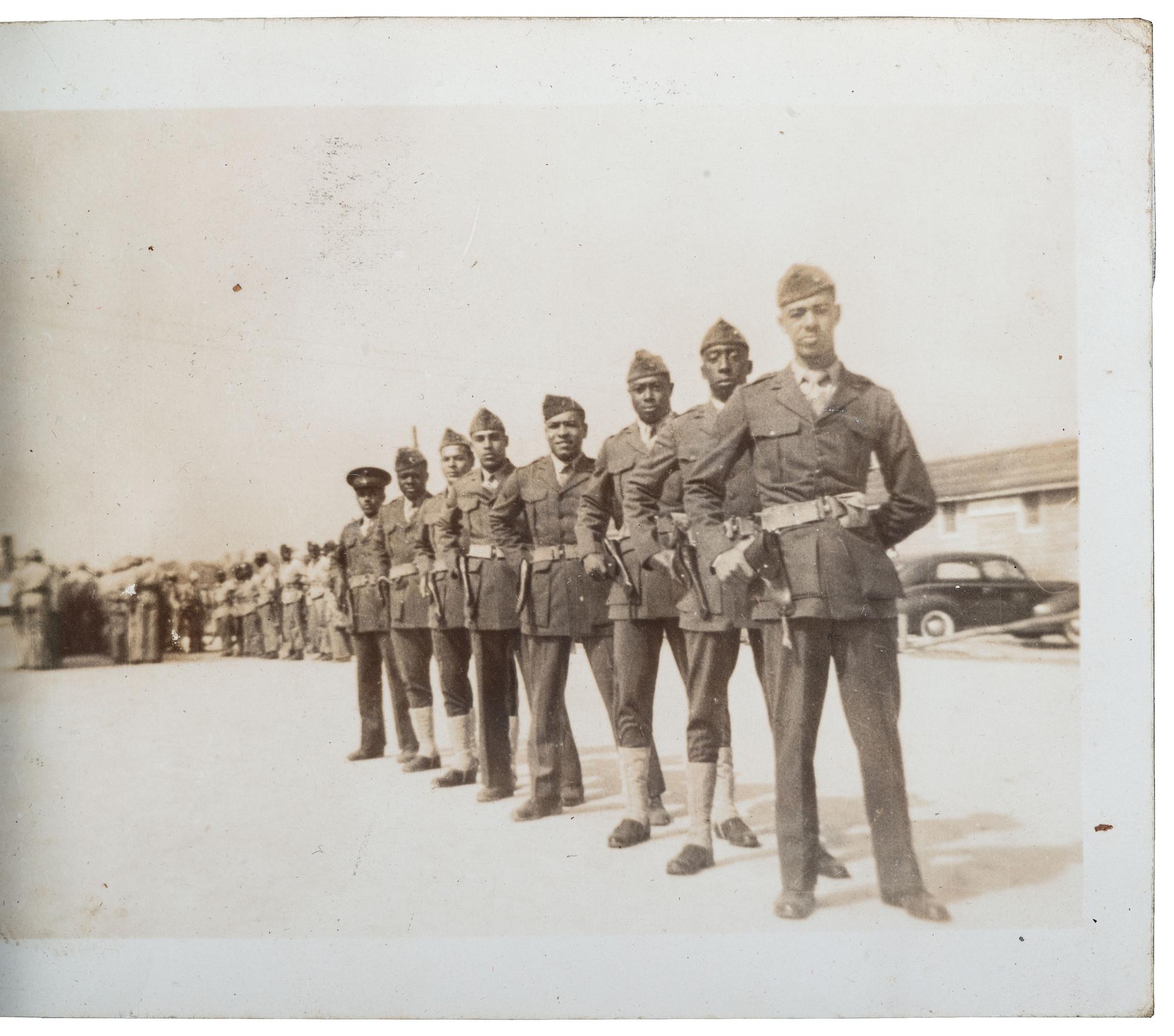 [WORLD WAR II]. Extensive US Marine Corps album identified to African American Corporal Charles H. Fowler, 52nd Defense Battalion, USMC, who trained at Montford Point, Camp Lejeune, North Carolina.