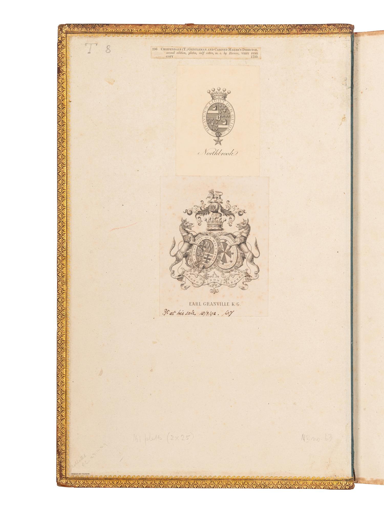 CHIPPENDALE, Thomas (1718-1779). The Gentleman and Cabinet-Maker's Director: being a large collection of the most elegant and useful designs of household furniture. London: J. Haberkorn for the author and others, 1755.