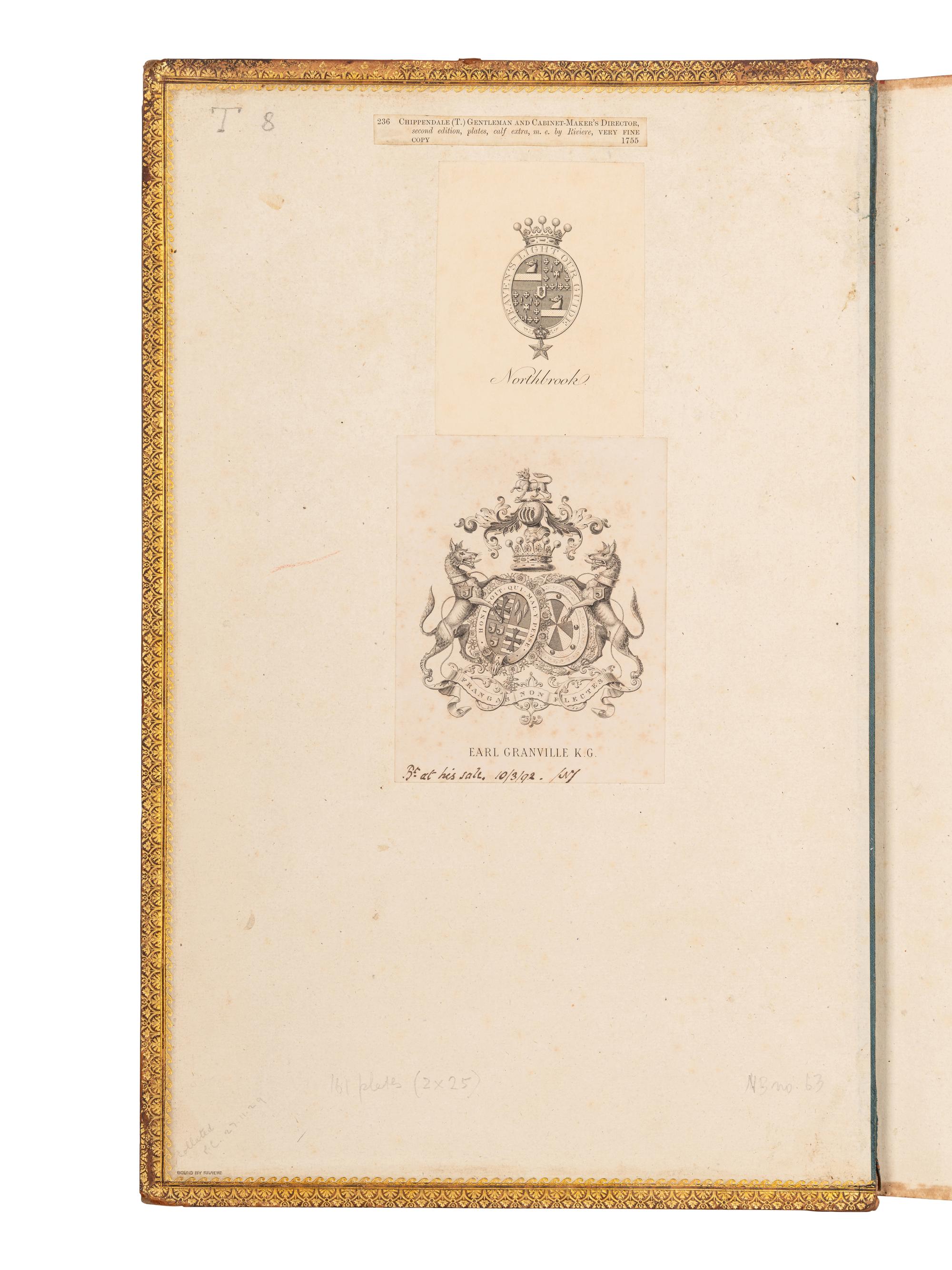 CHIPPENDALE, Thomas (1718-1779). The Gentleman and Cabinet-Maker's Director: being a large collection of the most elegant and useful designs of household furniture. London: J. Haberkorn for the author and others, 1755.