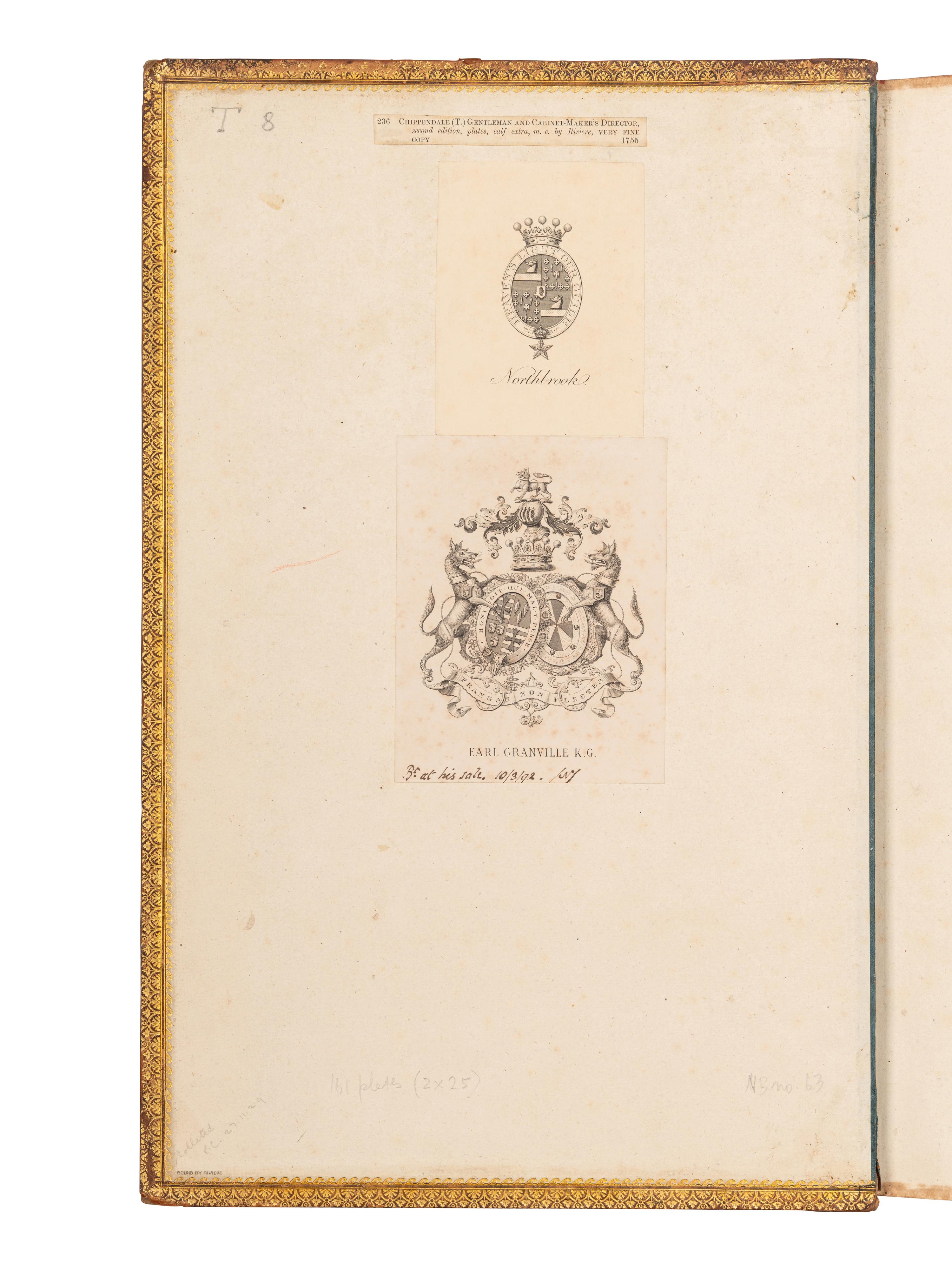 CHIPPENDALE, Thomas (1718-1779). The Gentleman and Cabinet-Maker's Director: being a large collection of the most elegant and useful designs of household furniture. London: J. Haberkorn for the author and others, 1755.