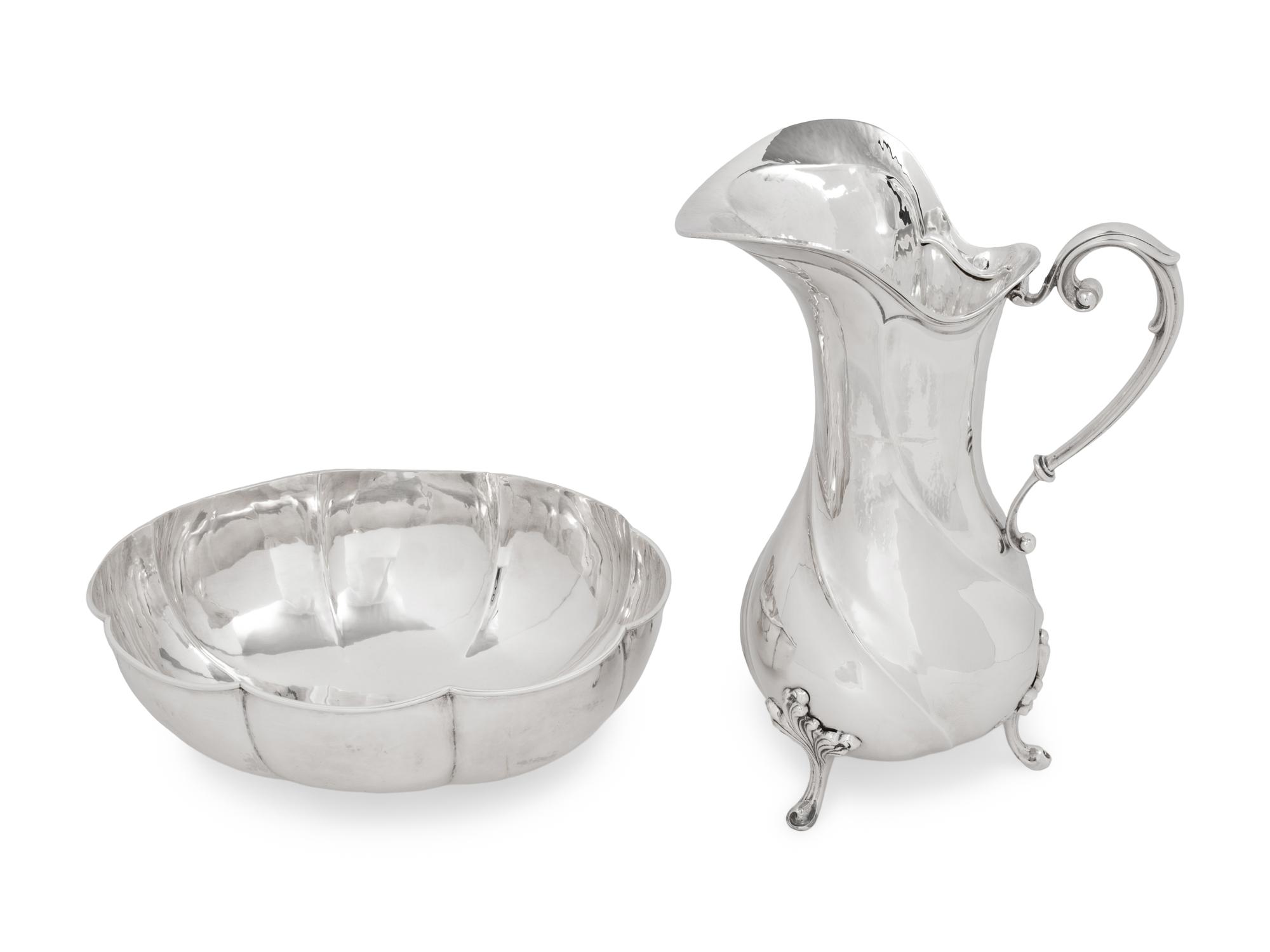 A Buccellati Silver Water Pitcher and Bowl