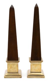 A Pair of Mahogany Obelisks on Brass Plinth Bases Height 15 1/4 inches. — 20TH CENTURY