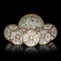 A Group of Eight Assorted Chinese Rose Medallion Dishes and a Charger, Second Half 19th Century 清晚期 廣彩賞盤一組八件